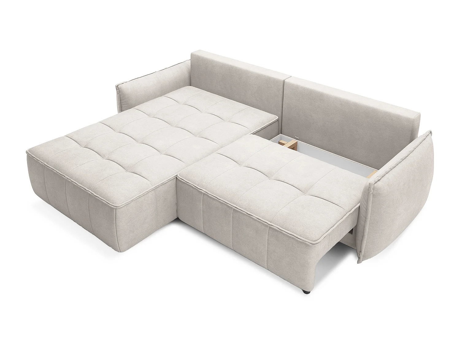 Canapé d’angle convertible 4 places KAMPUS en tissu effet cuir avec coffre de rangement – 265cm-Beige clair-angle gauche