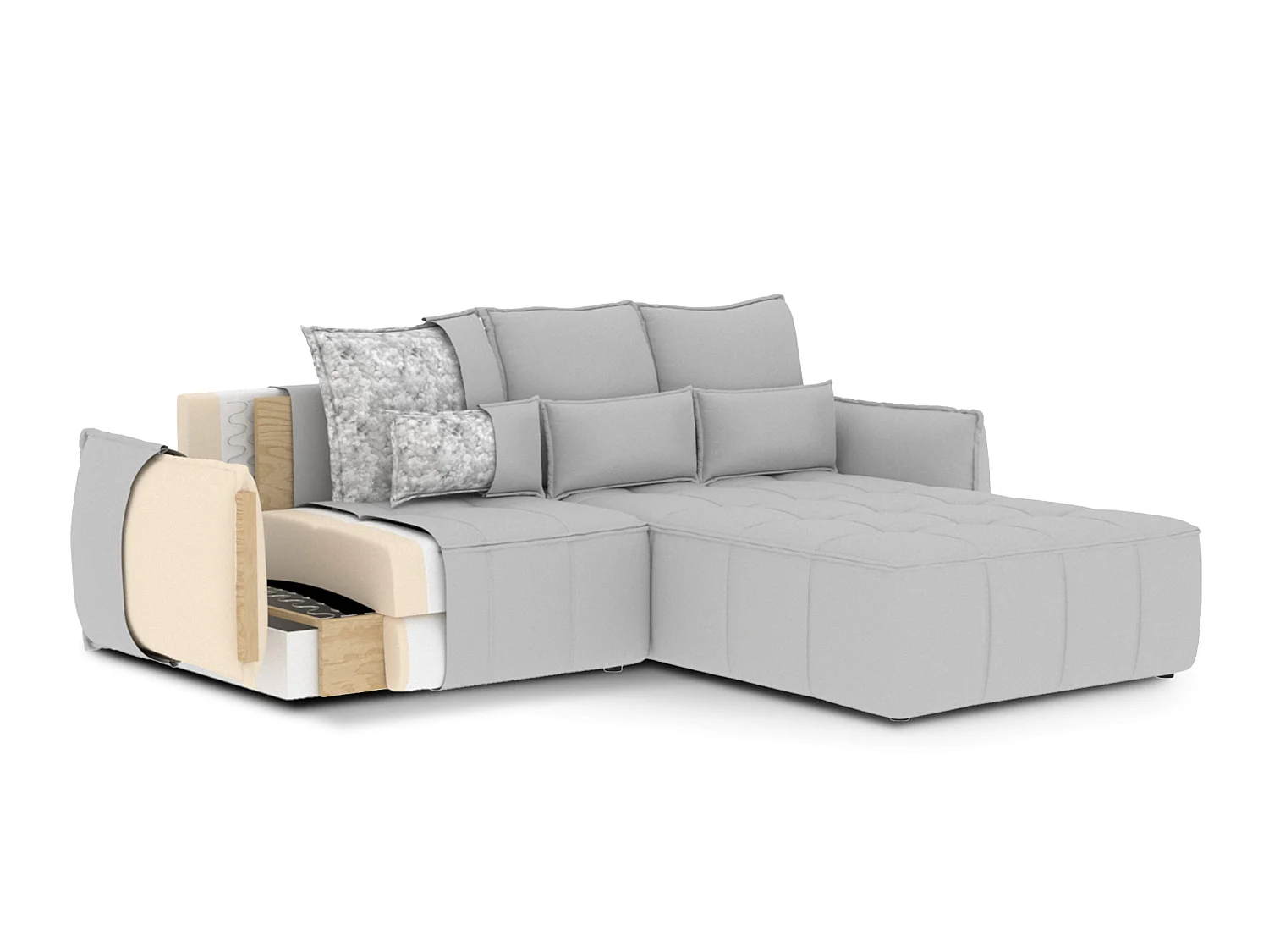 Canapé d’angle convertible 4 places KAMPUS en tissu effet cuir avec coffre de rangement – 265cm-Beige clair-angle gauche