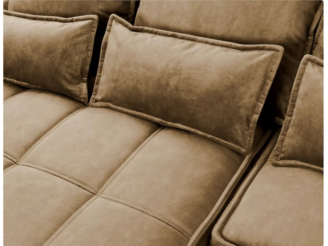 Canapé d’angle convertible 4 places KAMPUS en tissu effet cuir avec coffre de rangement – 265cm-Marron clair-angle droit