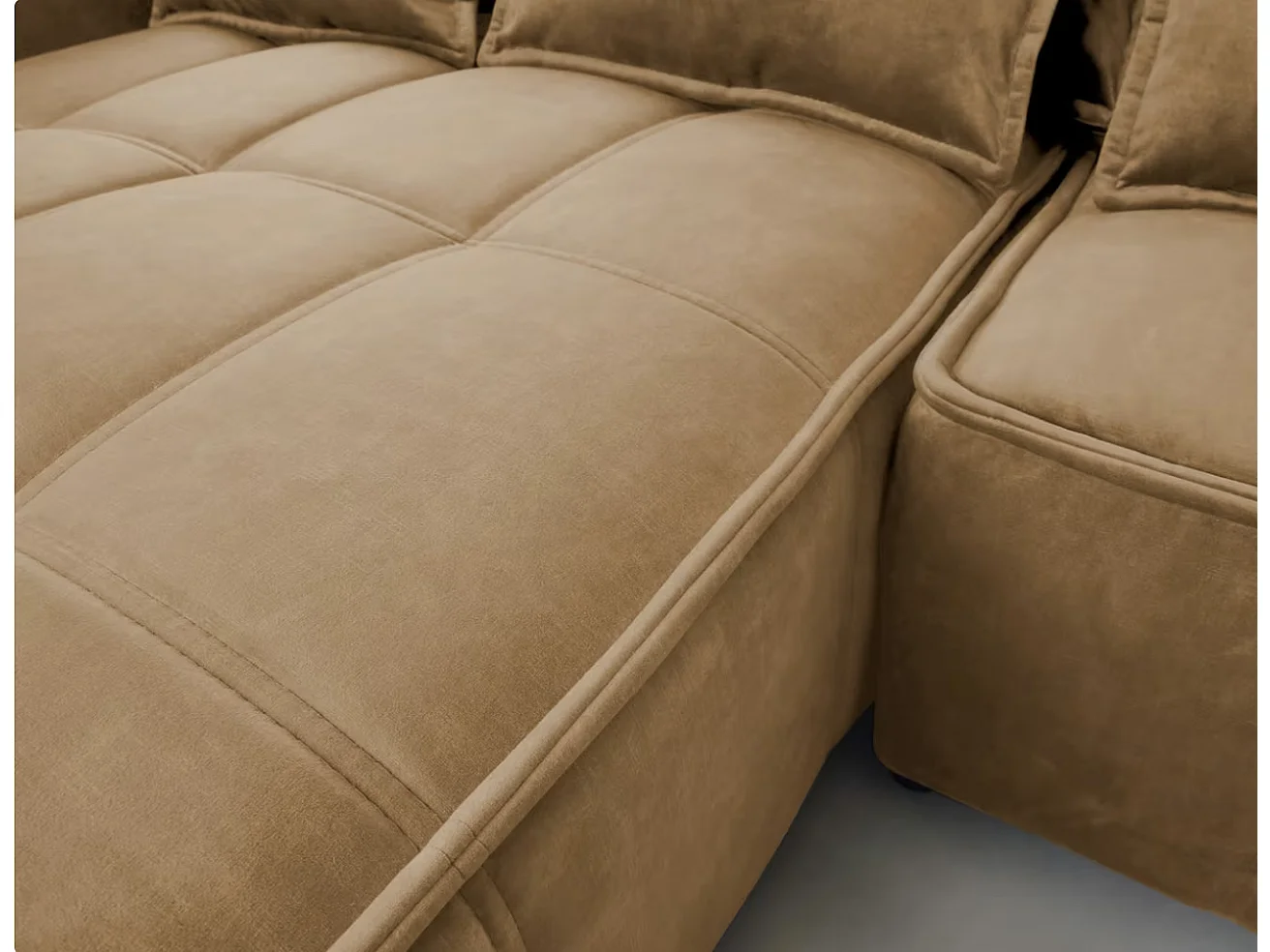 Canapé d’angle convertible 4 places KAMPUS en tissu effet cuir avec coffre de rangement – 265cm-Marron clair-angle droit