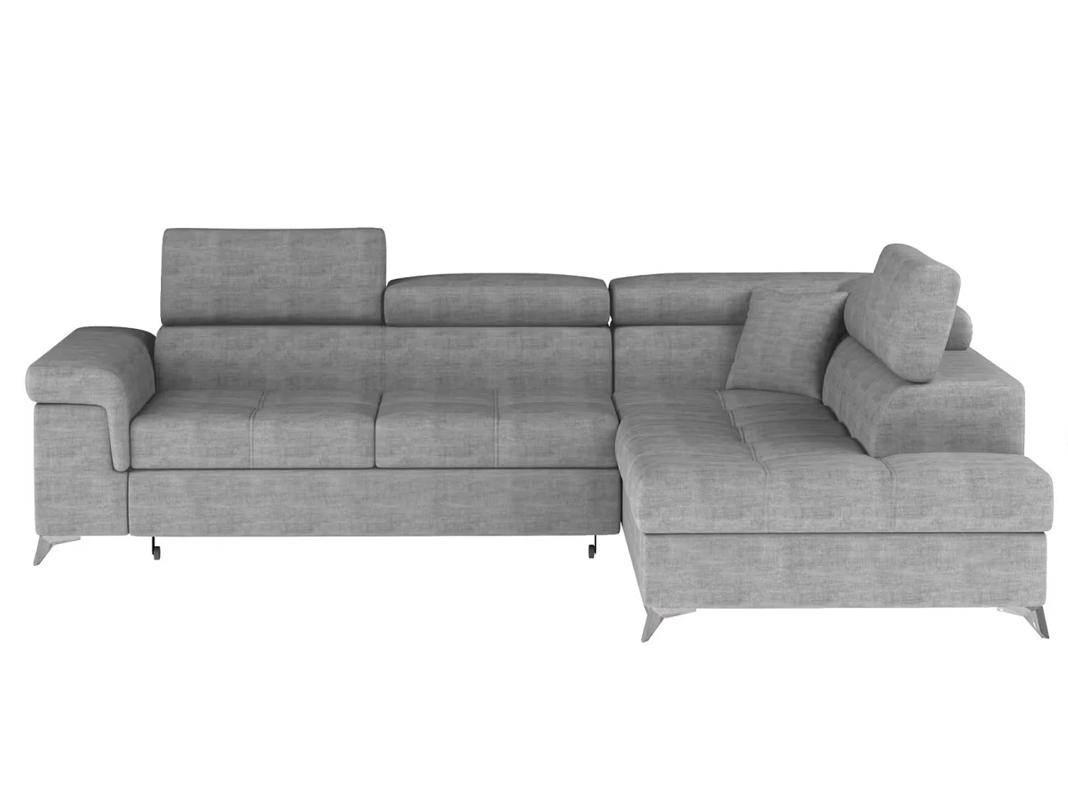 Canapé d’angle convertible MARIDO en tissu avec coffre et têtières réglables – 275cm-Gris souris-angle droit