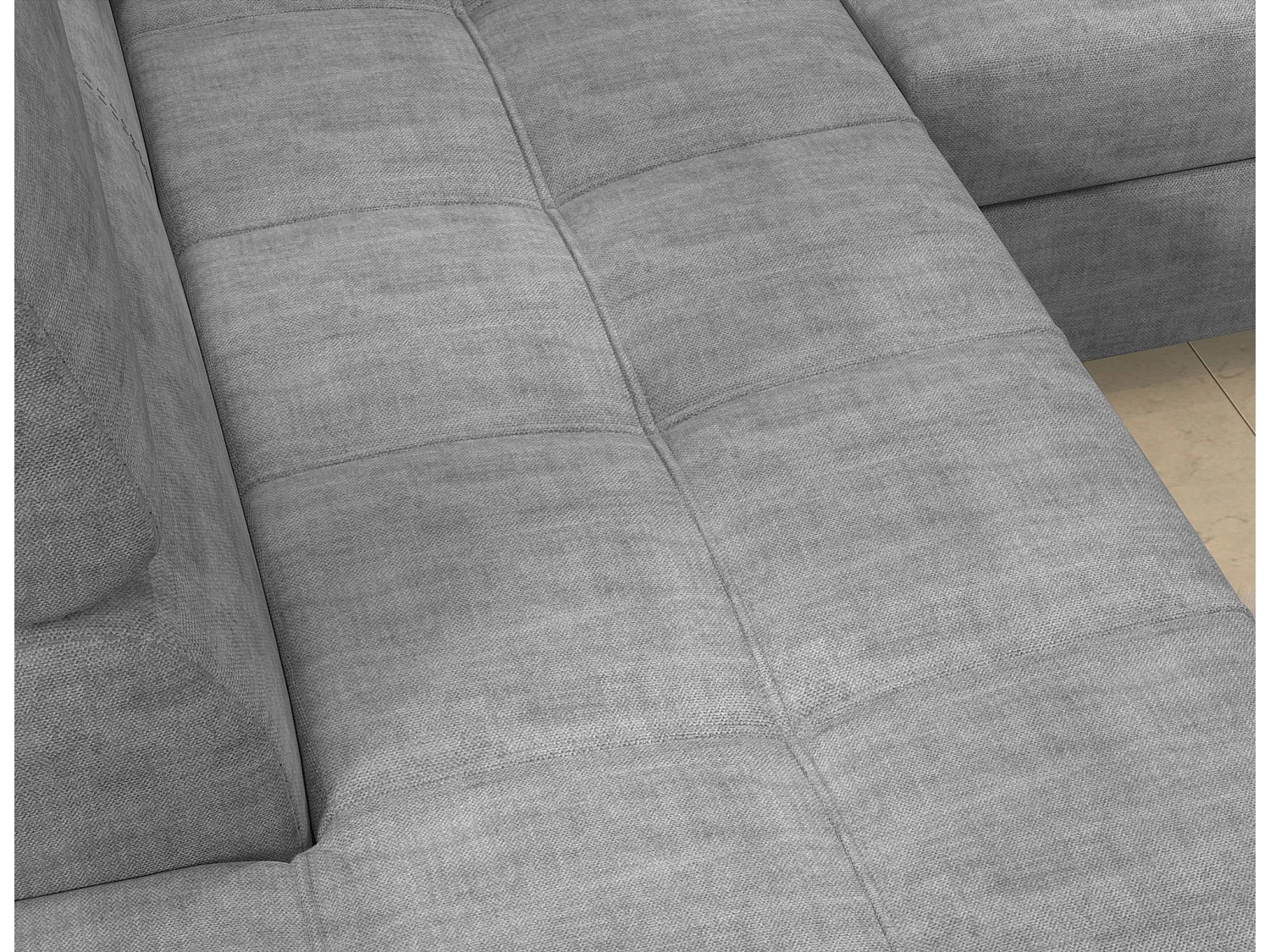Canapé d’angle convertible MARIDO en tissu avec coffre et têtières réglables – 275cm-Gris souris-angle droit