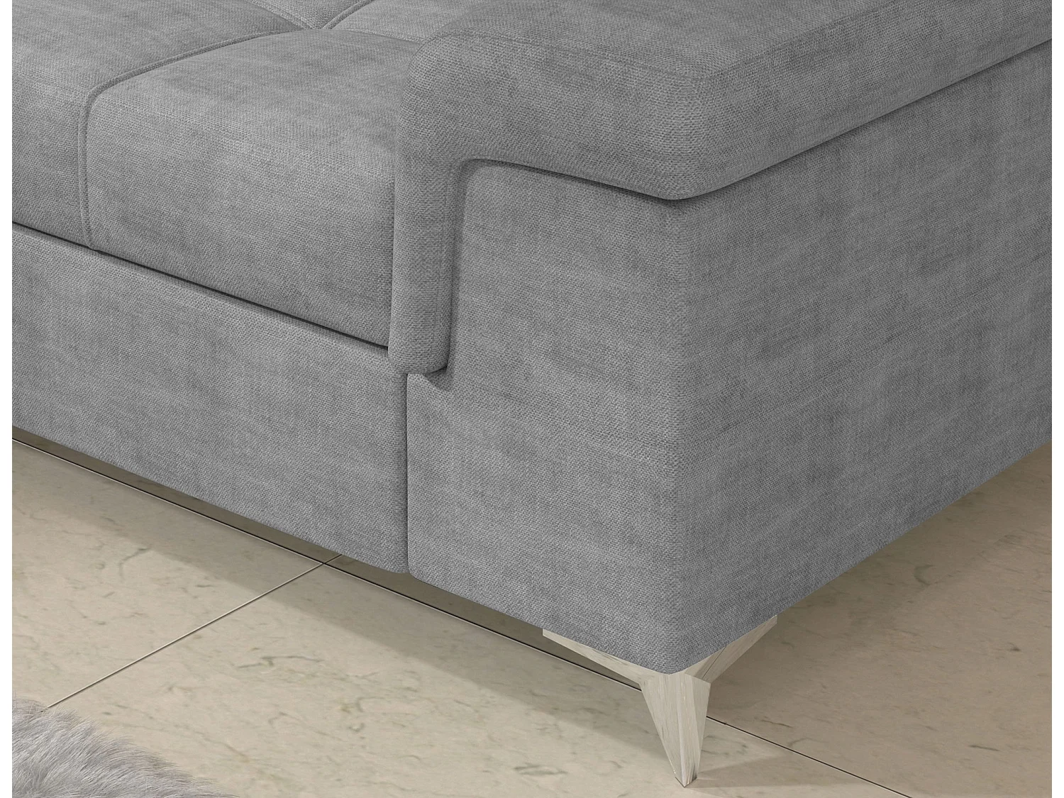 Canapé d’angle convertible MARIDO en tissu avec coffre et têtières réglables – 275cm-Gris souris-angle droit