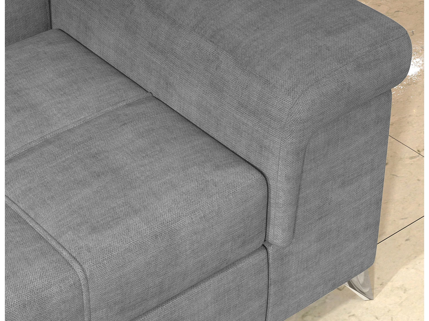 Canapé d’angle convertible MARIDO en tissu avec coffre et têtières réglables – 275cm-Gris souris-angle droit
