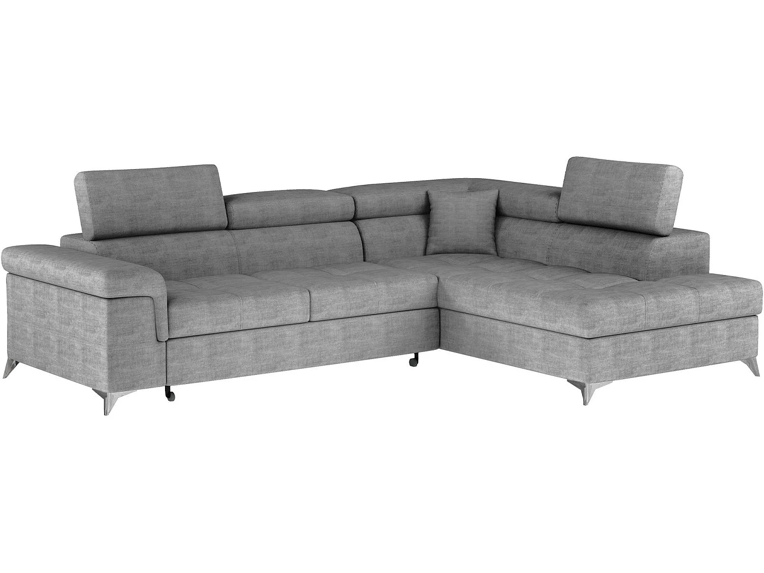Canapé d’angle convertible MARIDO en tissu avec coffre et têtières réglables – 275cm-Gris souris-angle droit
