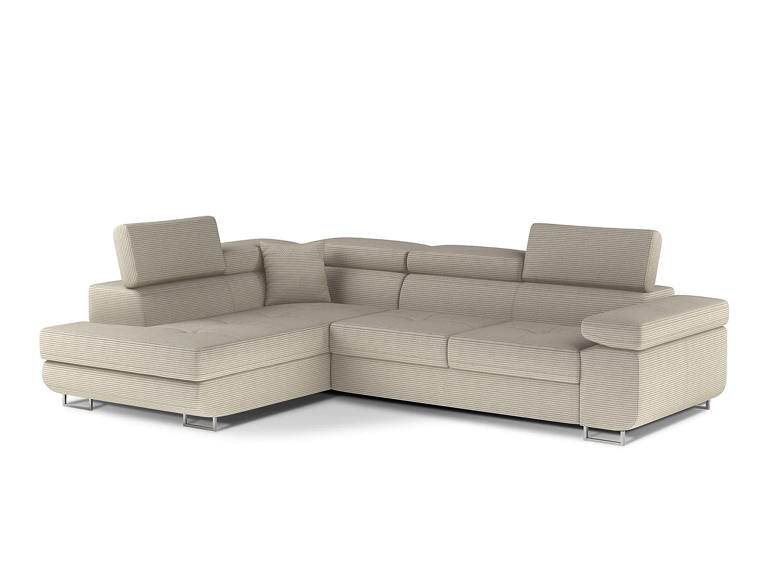 Canapé d’angle convertible MARKA en tissu avec coffre et têtières réglables – 272cm-Beige clair-angle gauche