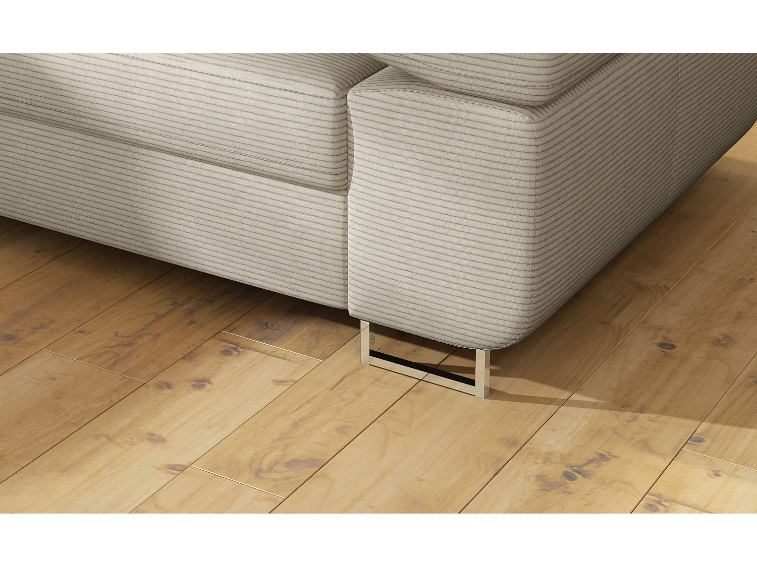 Canapé d’angle convertible MARKA en tissu avec coffre et têtières réglables – 272cm-Beige clair-angle gauche