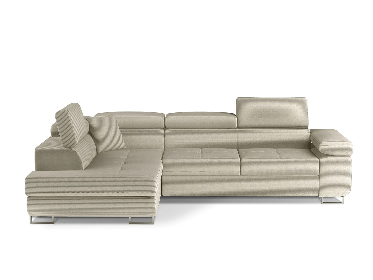 Canapé d’angle convertible MARKA en tissu avec coffre et têtières réglables – 272cm-Beige clair-angle gauche