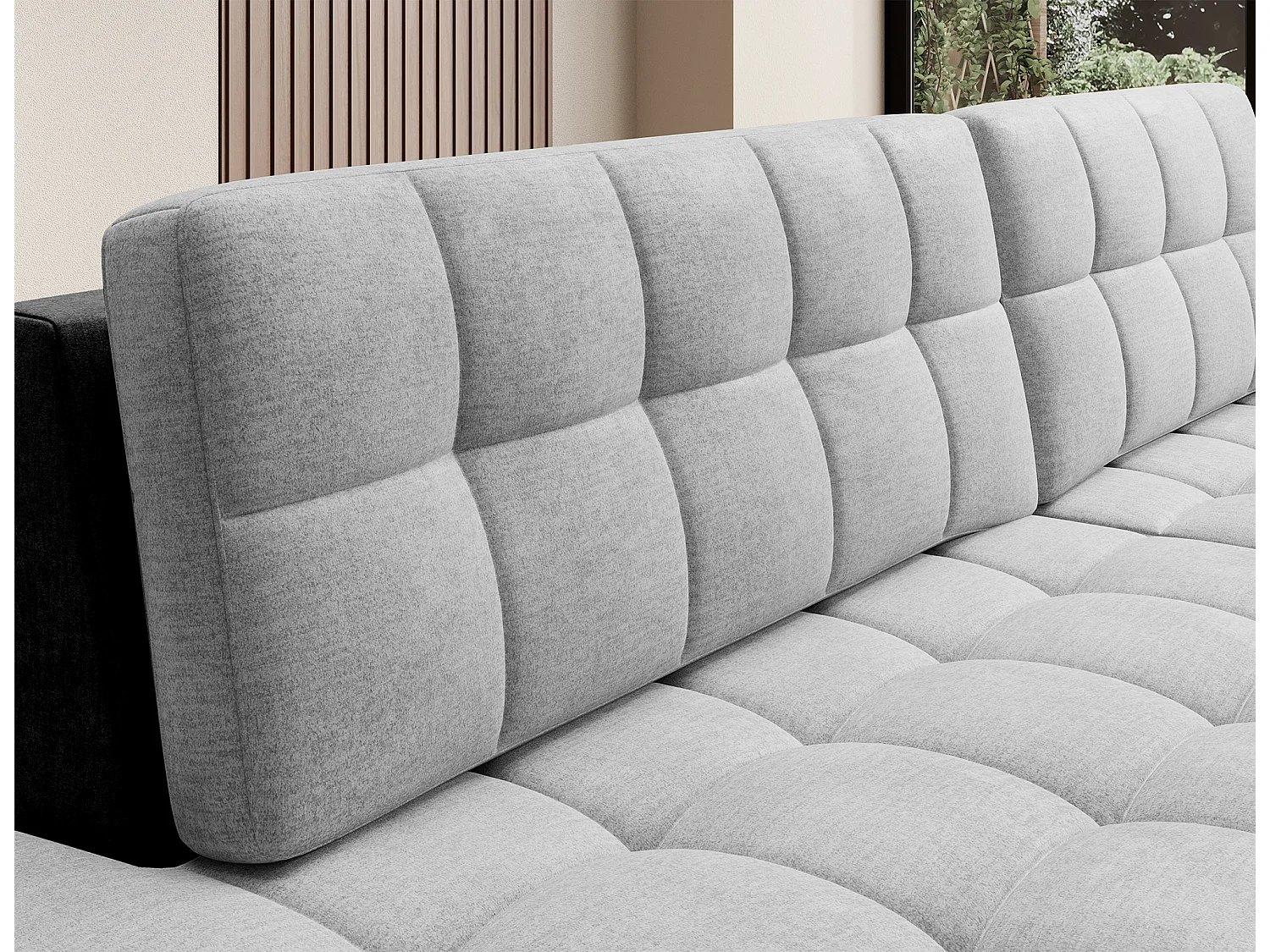 Canapé d’angle convertible KELLY en velours avec coffre – 240cm-Gris foncé/Gris-Méridienne A droite