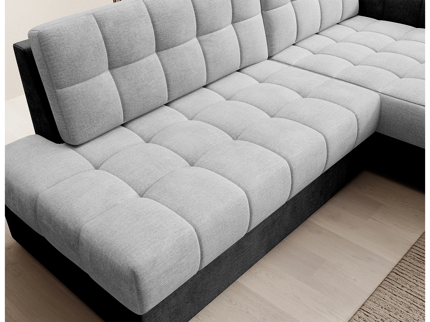 Canapé d’angle convertible KELLY en velours avec coffre – 240cm-Gris foncé/Gris-Méridienne A droite