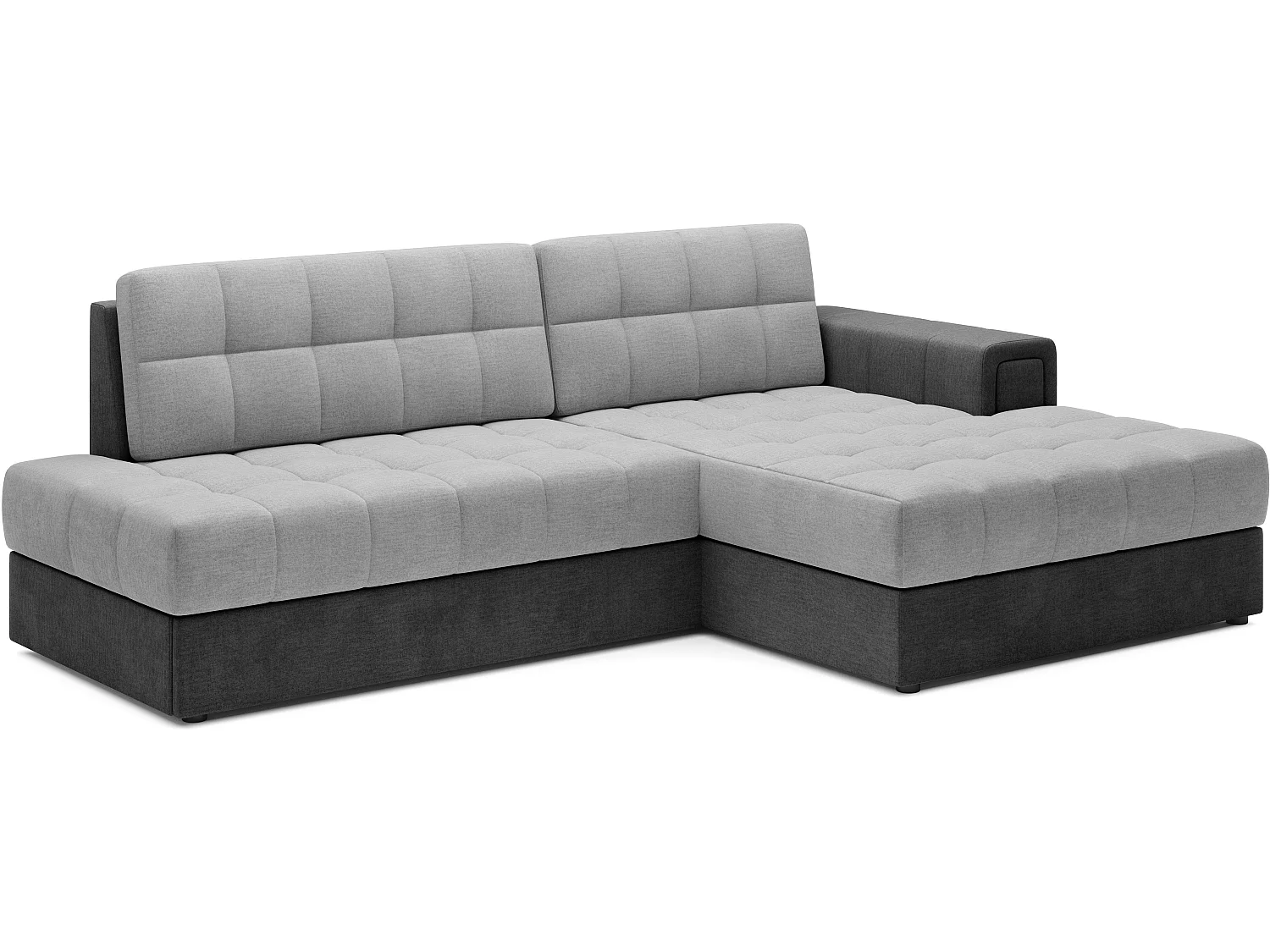 Canapé d’angle convertible KELLY en velours avec coffre – 240cm-Gris foncé/Gris-Méridienne A droite