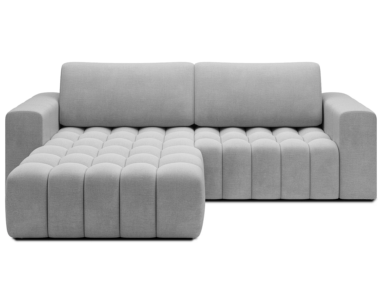 Canapé d’angle convertible BOZEN en velours capitonné avec coffre – 250cm-Gris clair-angle gauche