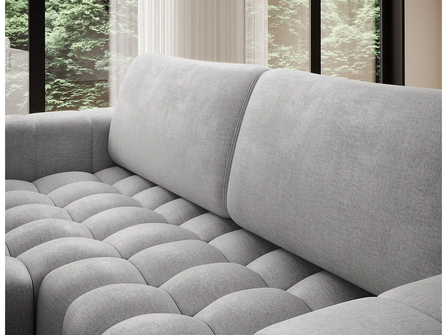Canapé d’angle convertible BOZEN en velours capitonné avec coffre – 250cm-Gris clair-angle gauche