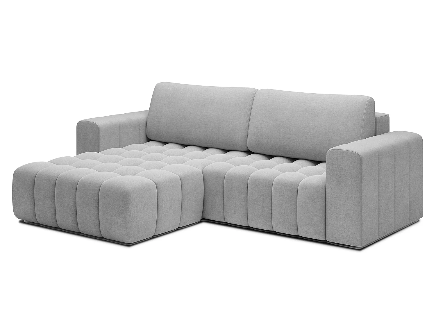 Canapé d’angle convertible BOZEN en velours capitonné avec coffre – 250cm-Gris clair-angle gauche