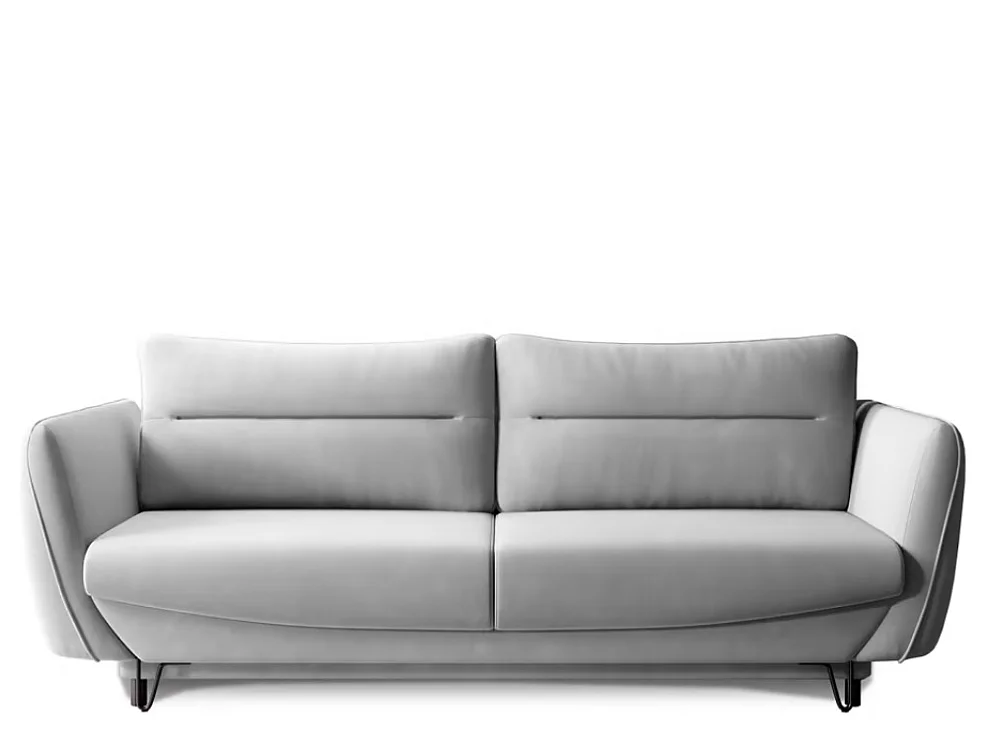 Canapé droit convertible 3 places tissu ZURIK 236cm - Coffre de rangement & pieds métal noir-Gris souris