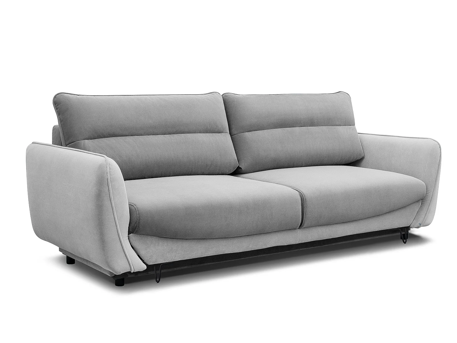 Canapé droit convertible 3 places tissu ZURIK 236cm - Coffre de rangement & pieds métal noir-Gris souris