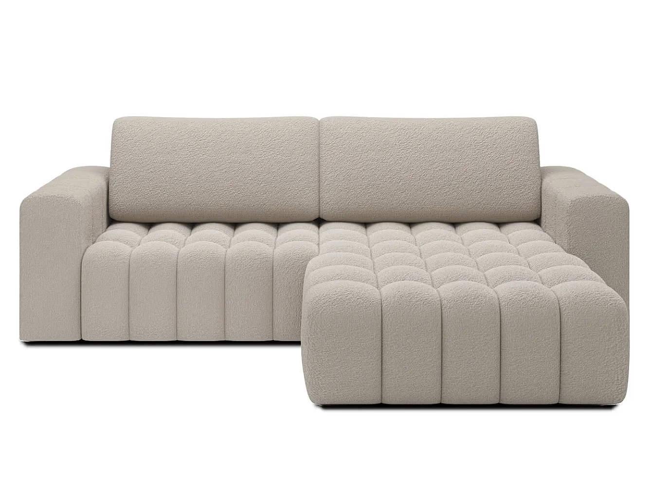 Canapé d’angle convertible BOZEN en tissu bouclette capitonné avec coffre – 250cm-Beige-angle droit
