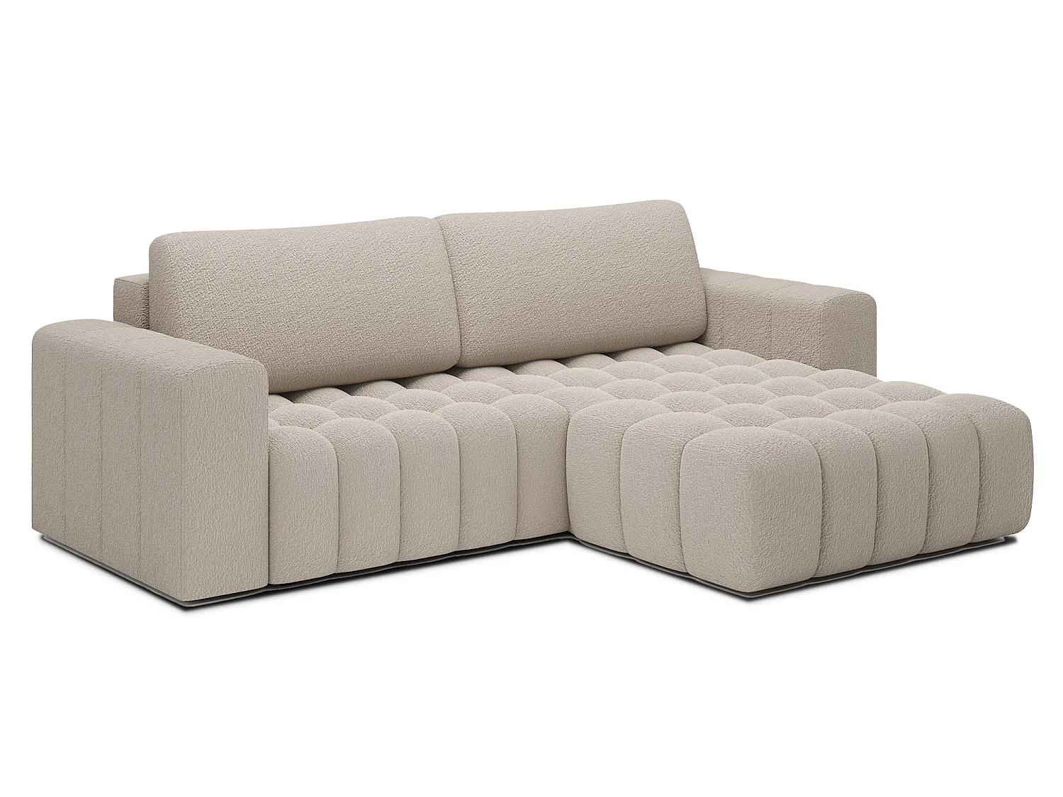Canapé d’angle convertible BOZEN en tissu bouclette capitonné avec coffre – 250cm-Beige-angle droit