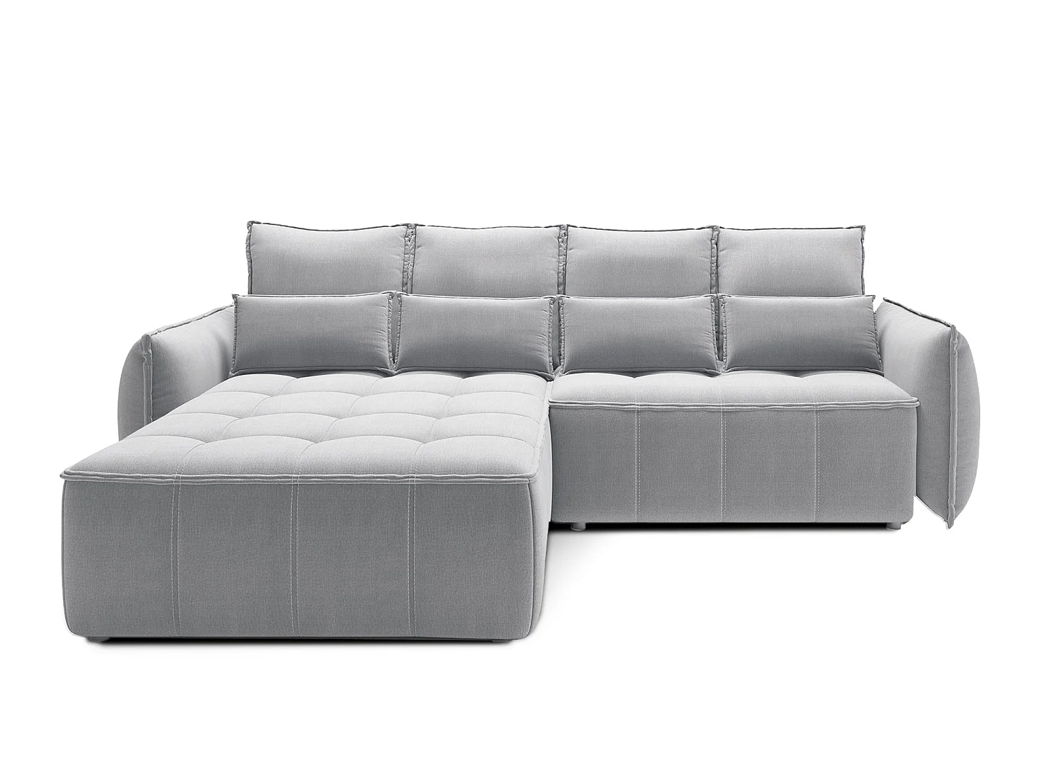 Canapé d’angle convertible 4 places KAMPUS en tissu effet cuir avec coffre de rangement – 265cm-Gris clair-angle gauche