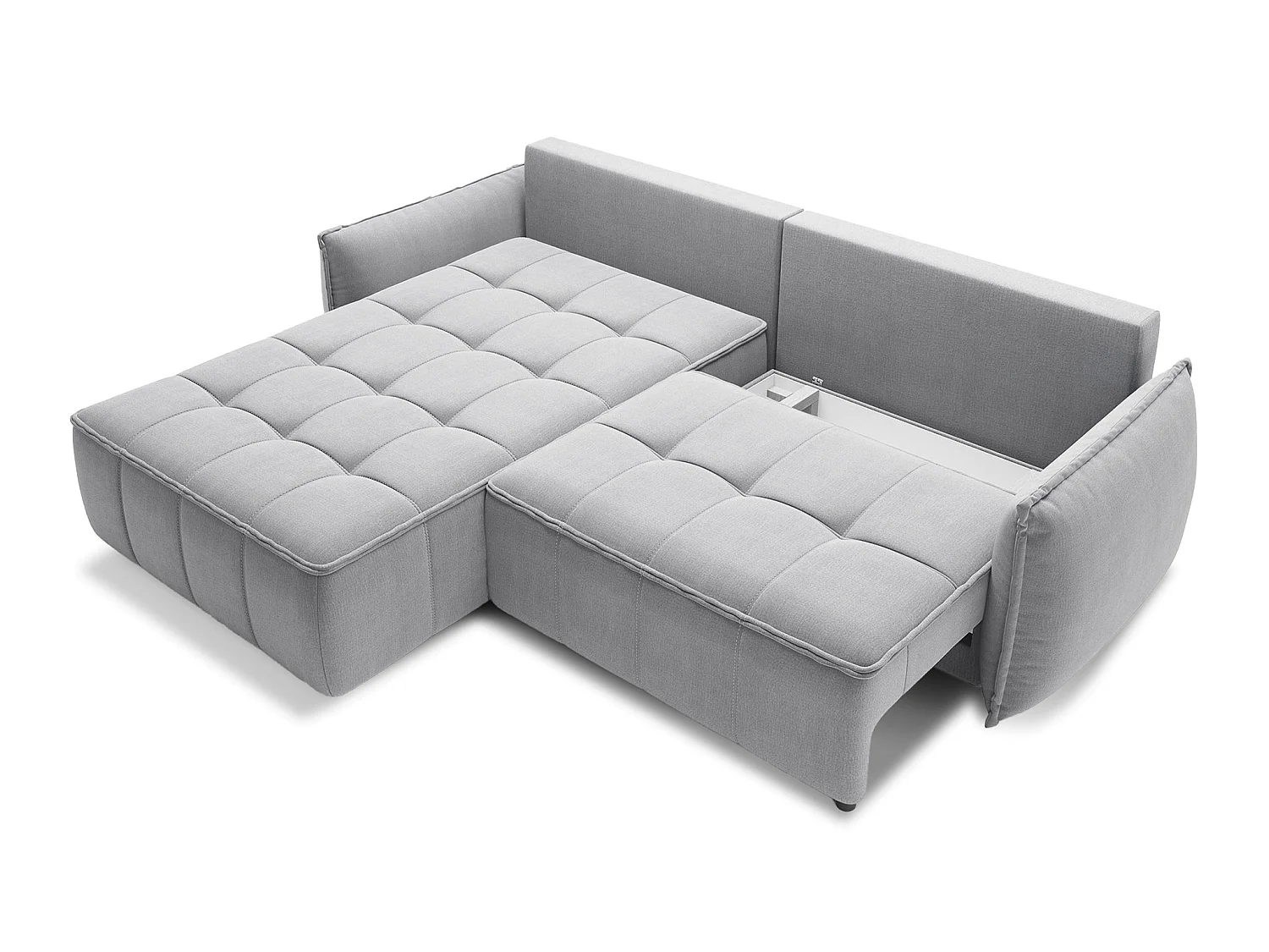 Canapé d’angle convertible 4 places KAMPUS en tissu effet cuir avec coffre de rangement – 265cm-Gris clair-angle gauche