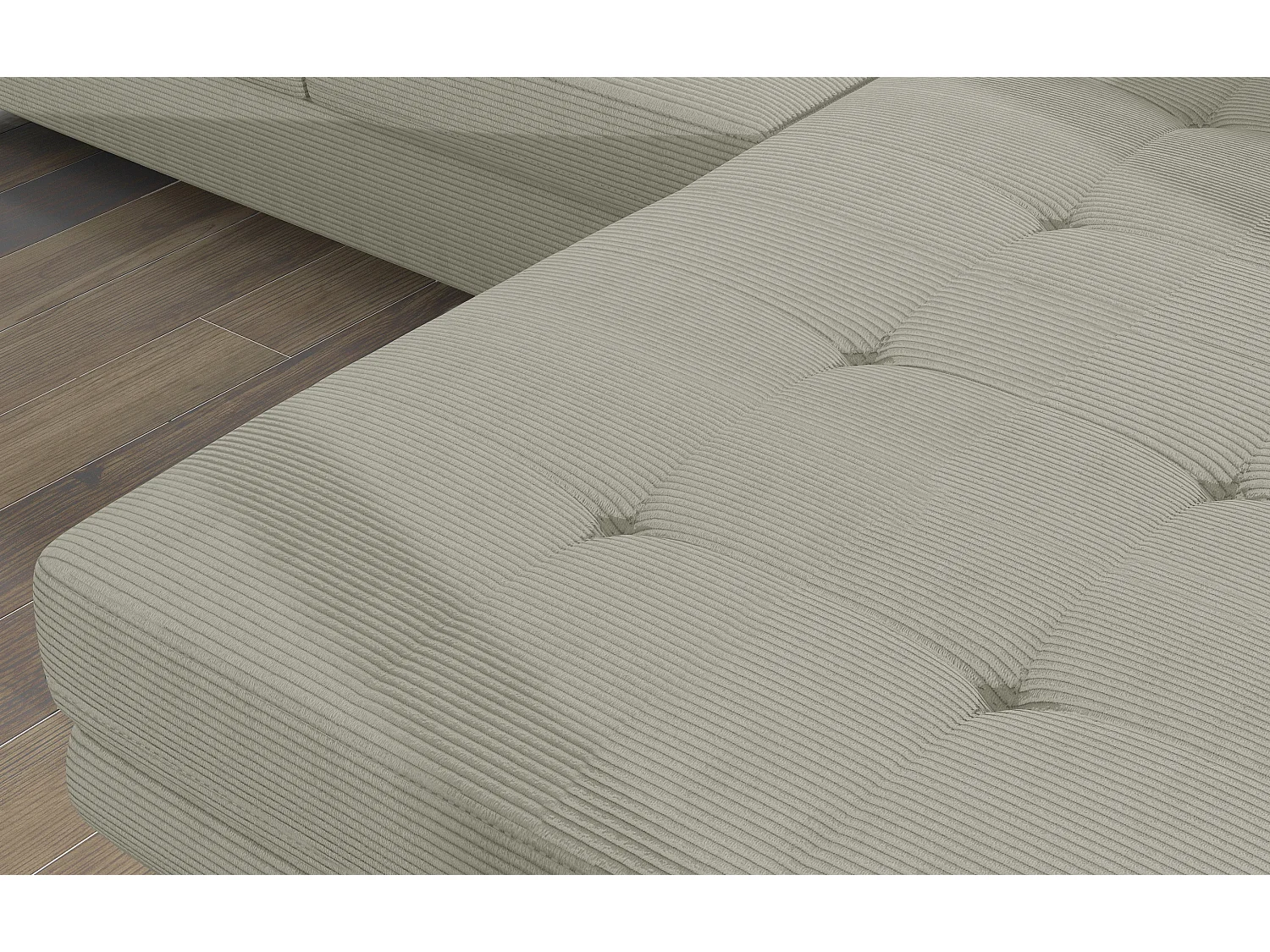Canapé d’angle convertible KALIZO en tissu côtelé avec coffre, têtières réglables et pieds en acier chromé – 289cm-Beige clair-angle droit