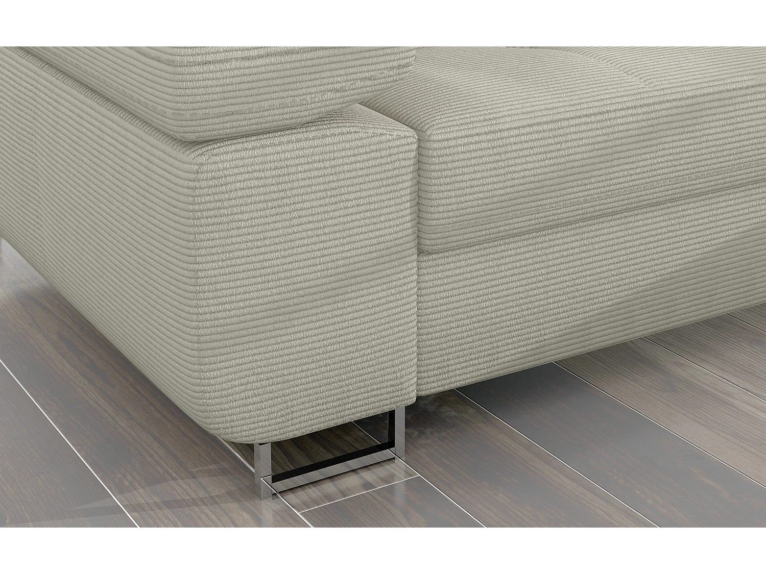 Canapé d’angle convertible KALIZO en tissu côtelé avec coffre, têtières réglables et pieds en acier chromé – 289cm-Beige clair-angle droit