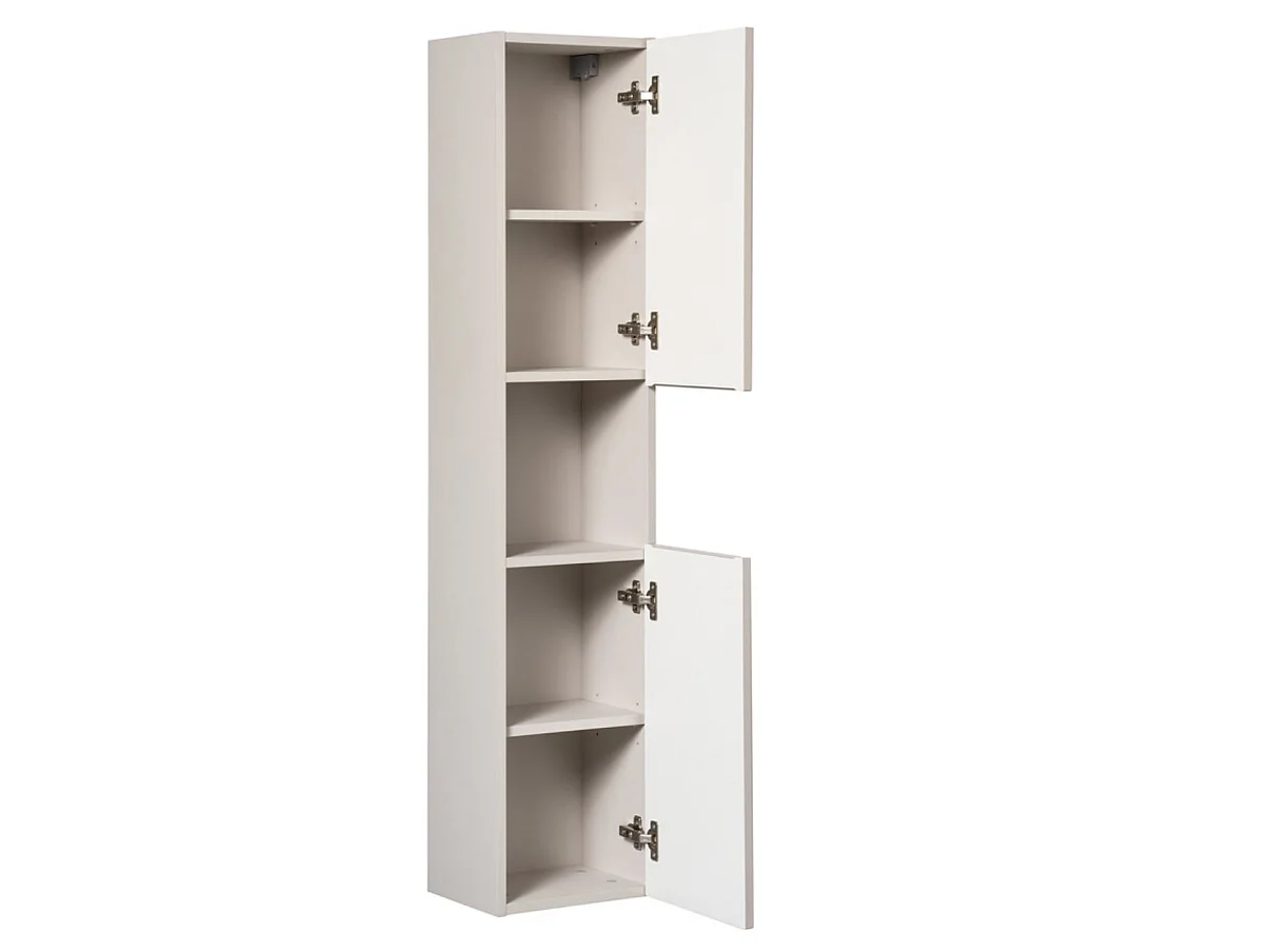 Ensemble meuble salle de bain suspendu 170cm NOVA – Double vasque ovale blanche, colonne, rangements-Taupe/Naturel