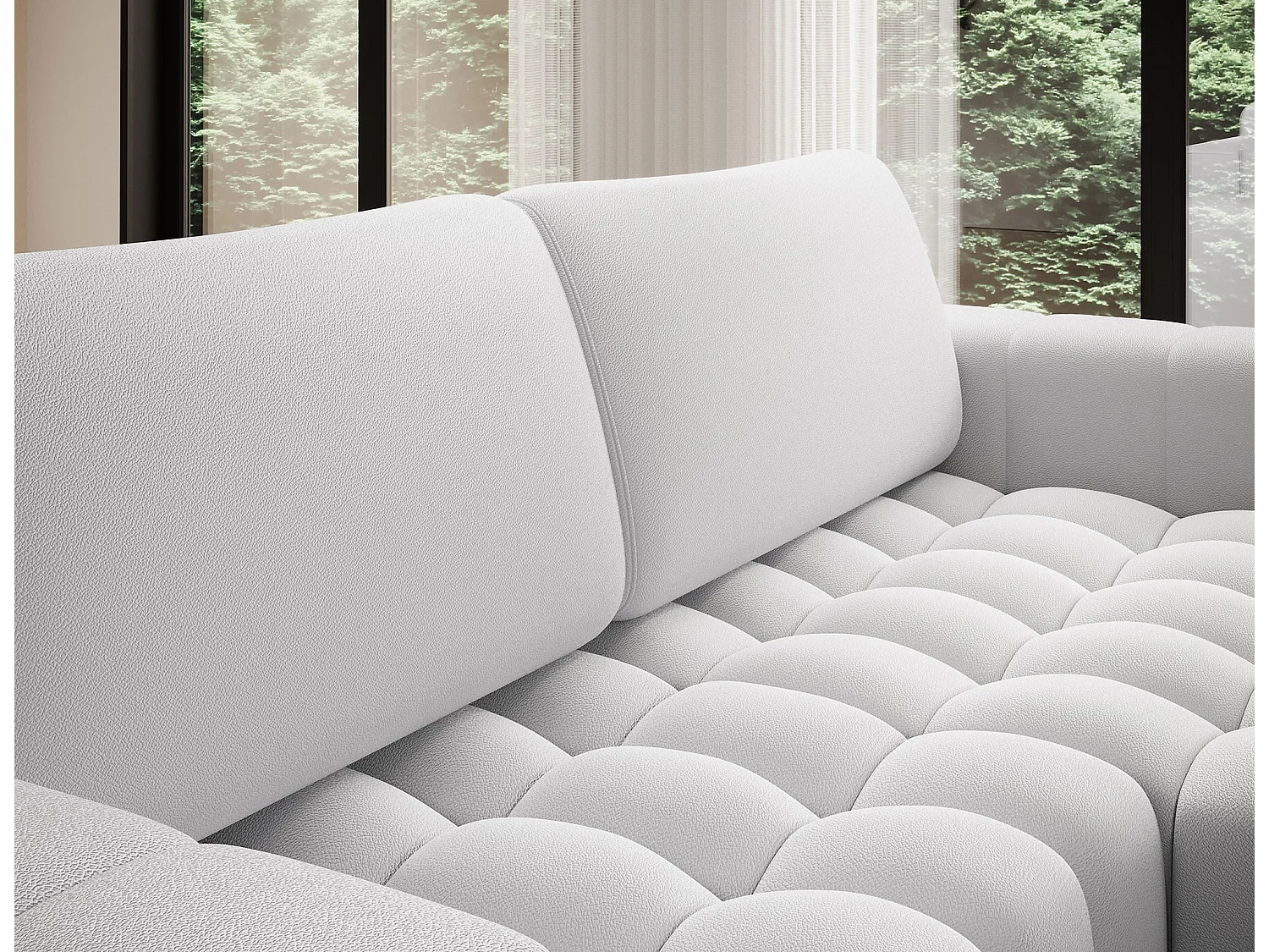 Canapé d’angle convertible BOZEN en velours capitonné avec coffre – 250cm-Gris souris-angle droit