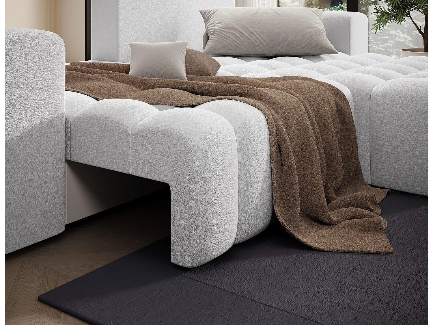 Canapé d’angle convertible BOZEN en velours capitonné avec coffre – 250cm-Gris souris-angle droit