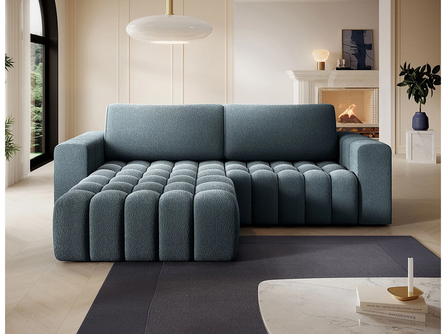 Sofá esquinero Bozen – Elegancia, confort tejido acolchado-Azul pato-Ángulo izquierdo