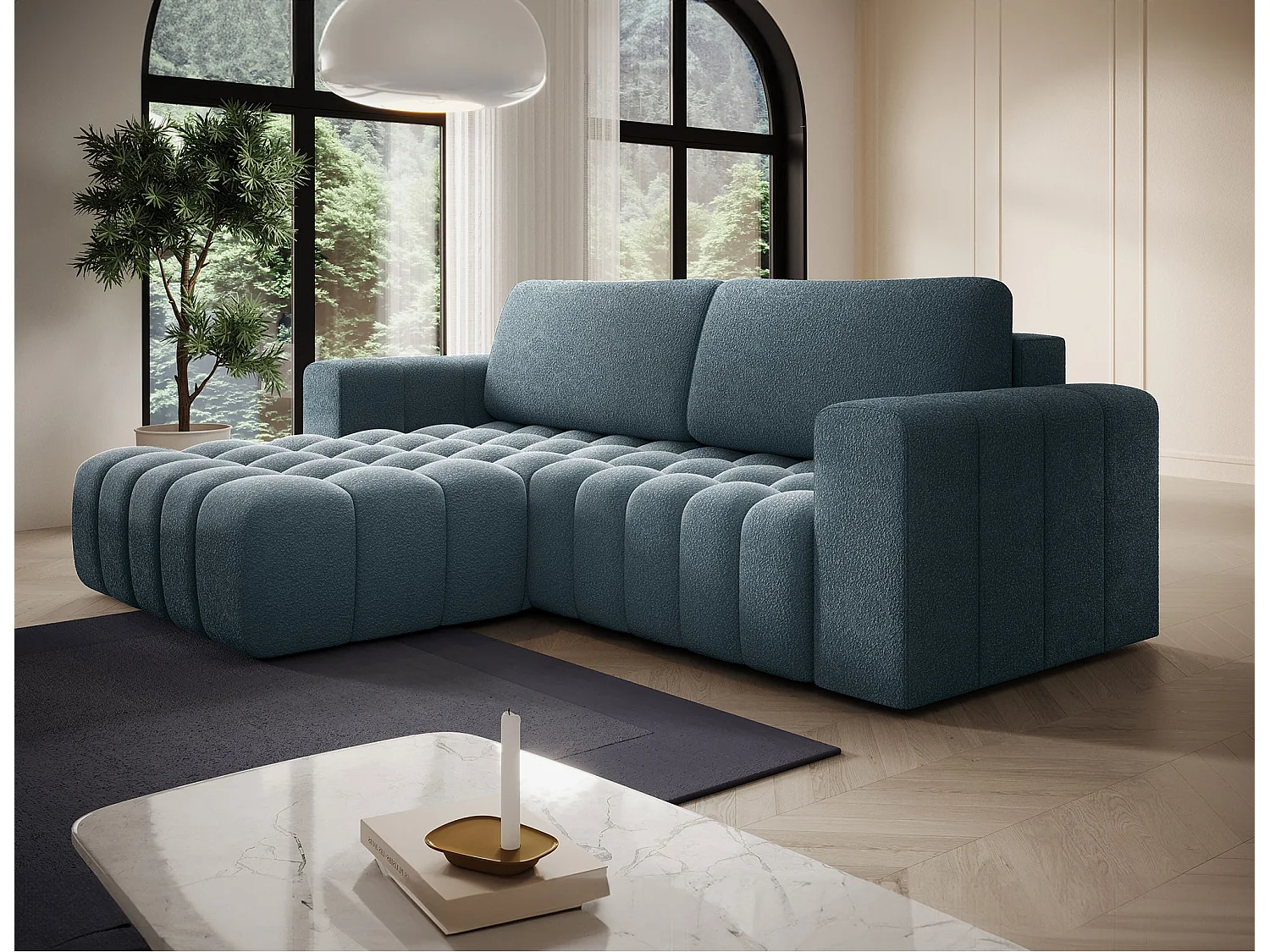 Sofá esquinero Bozen – Elegancia, confort tejido acolchado-Azul pato-Ángulo izquierdo