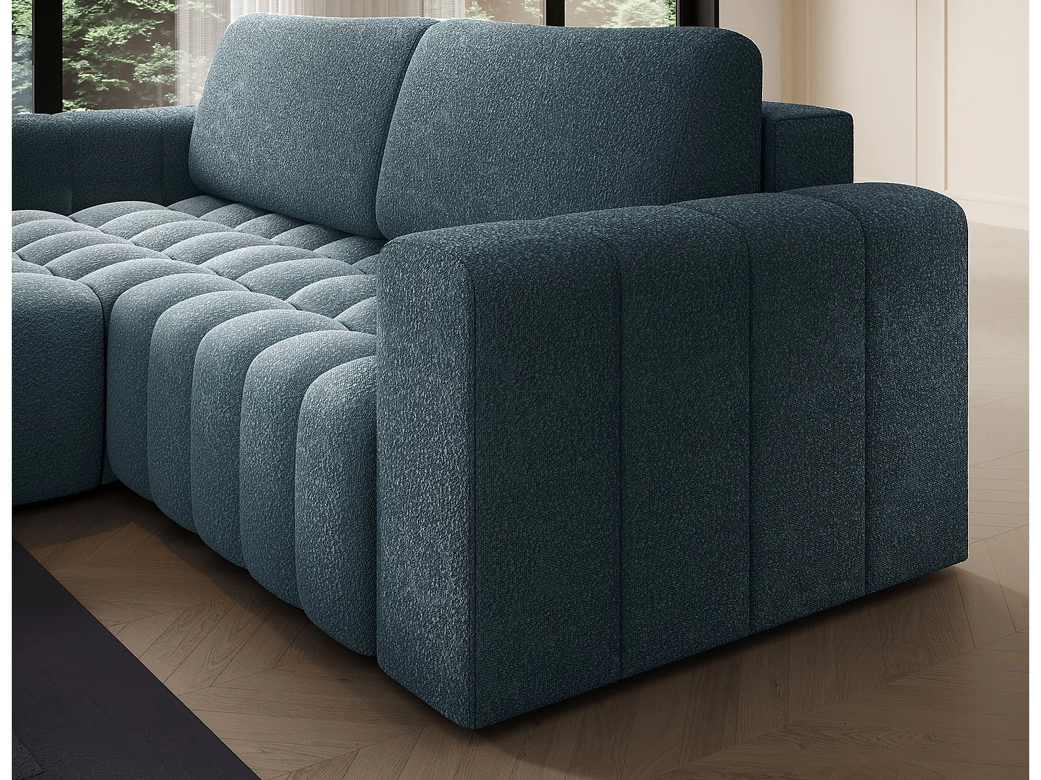 Sofá esquinero Bozen – Elegancia, confort tejido acolchado-Azul pato-Ángulo izquierdo