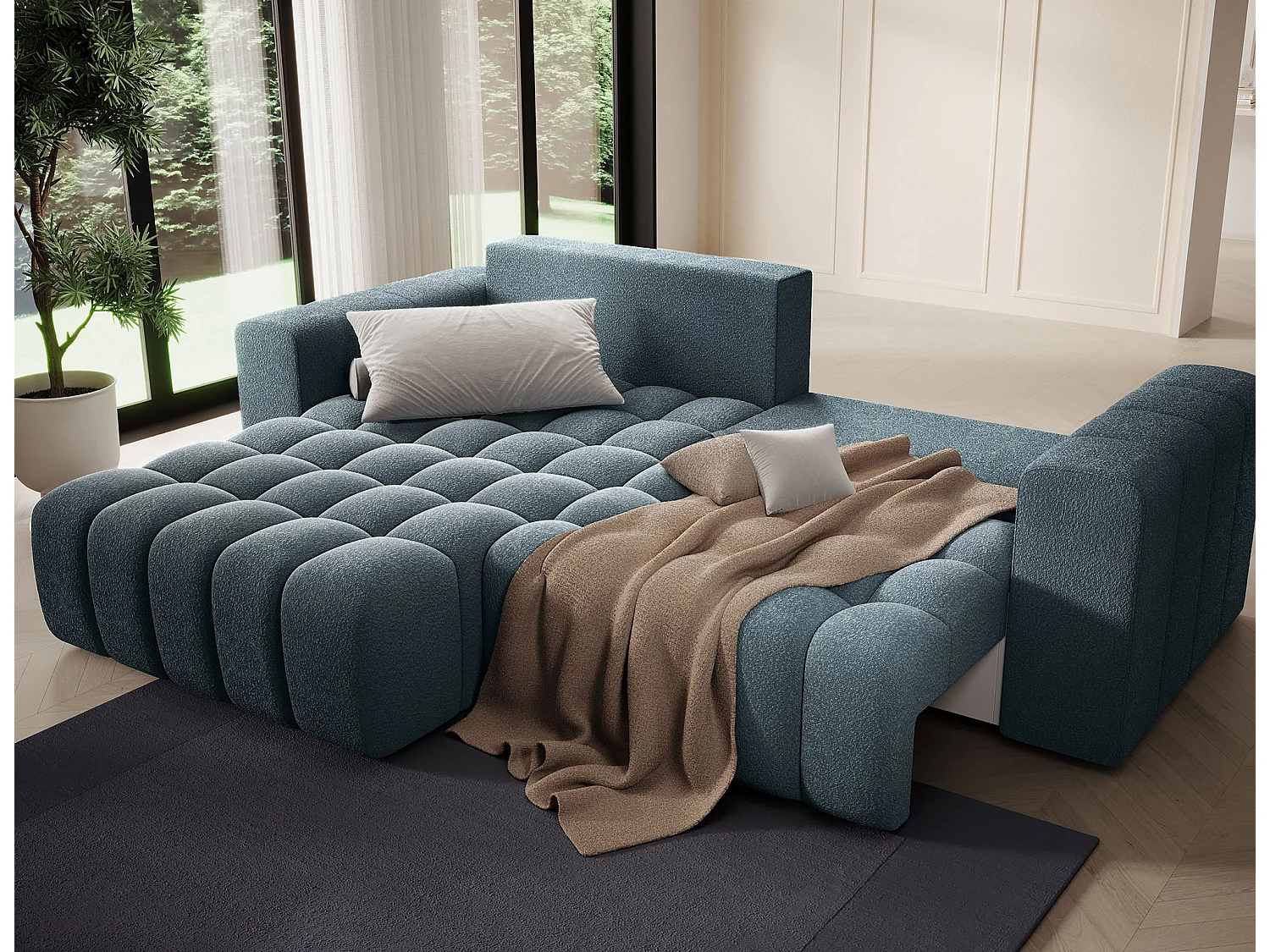 Sofá esquinero Bozen – Elegancia, confort tejido acolchado-Azul pato-Ángulo izquierdo