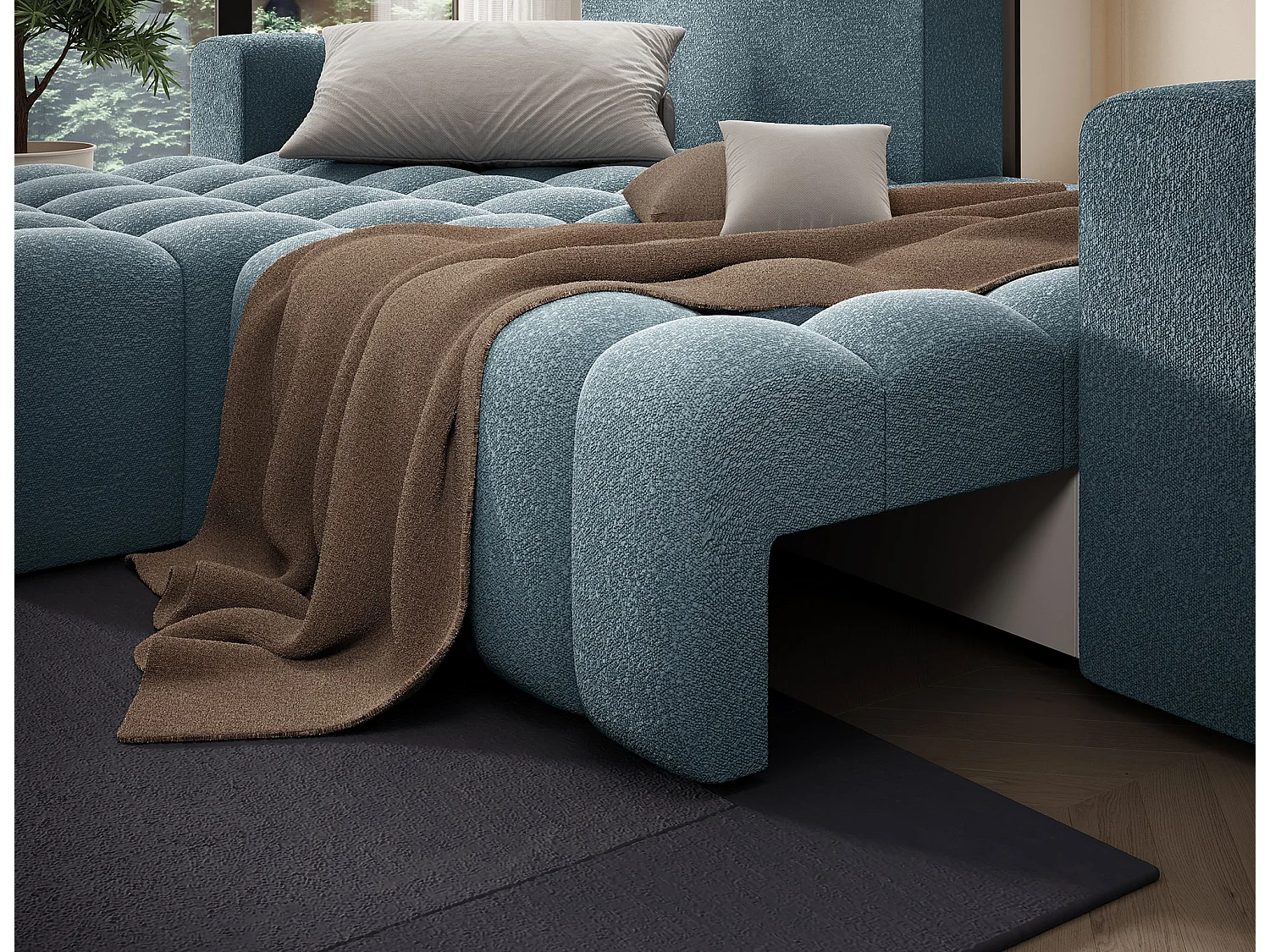 Sofá esquinero Bozen – Elegancia, confort tejido acolchado-Azul pato-Ángulo izquierdo