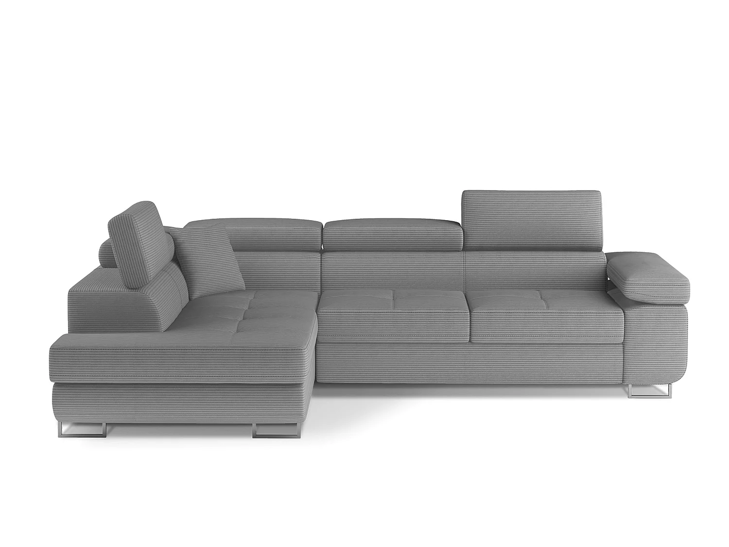 Canapé d’angle convertible MARKA en tissu avec coffre et têtières réglables – 272cm-Gris clair-angle gauche