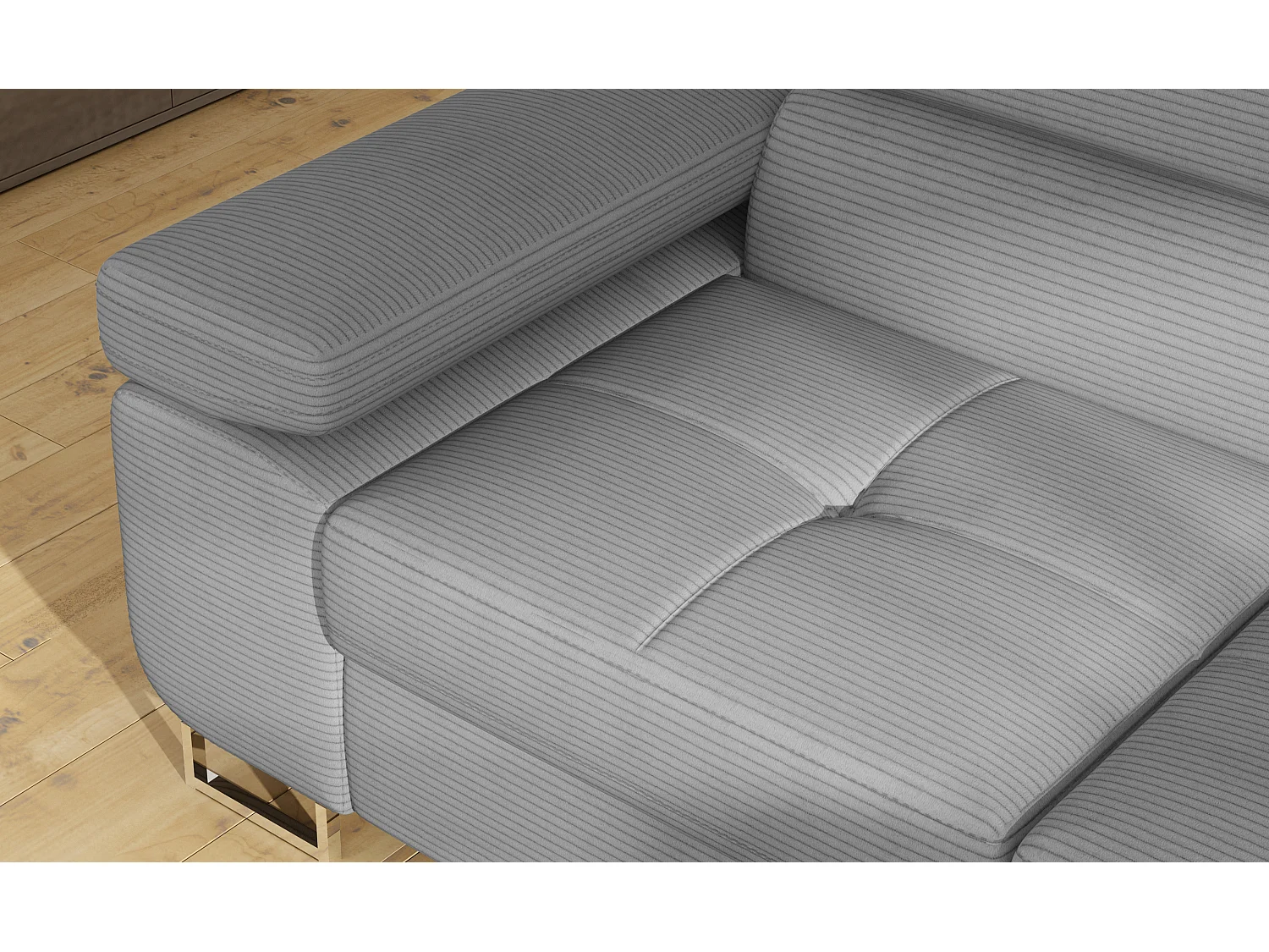 Canapé d’angle convertible MARKA en tissu avec coffre et têtières réglables – 272cm-Gris clair-angle gauche