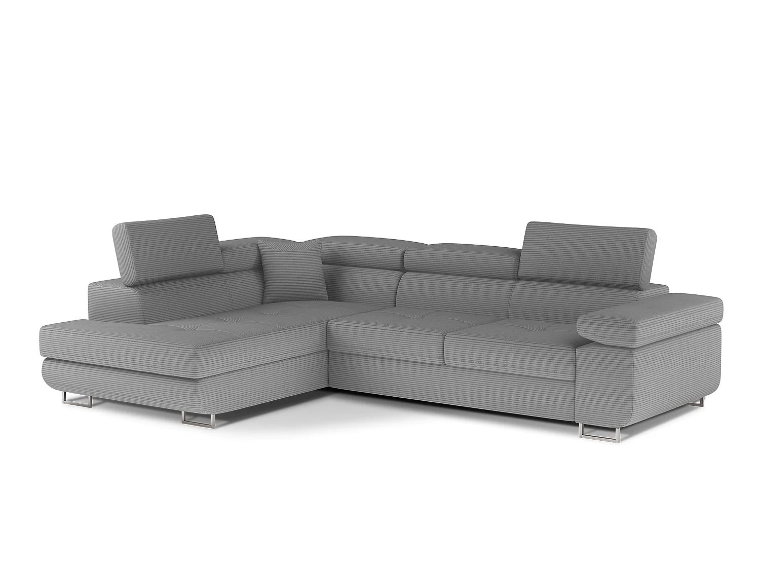 Canapé d’angle convertible MARKA en tissu avec coffre et têtières réglables – 272cm-Gris clair-angle gauche