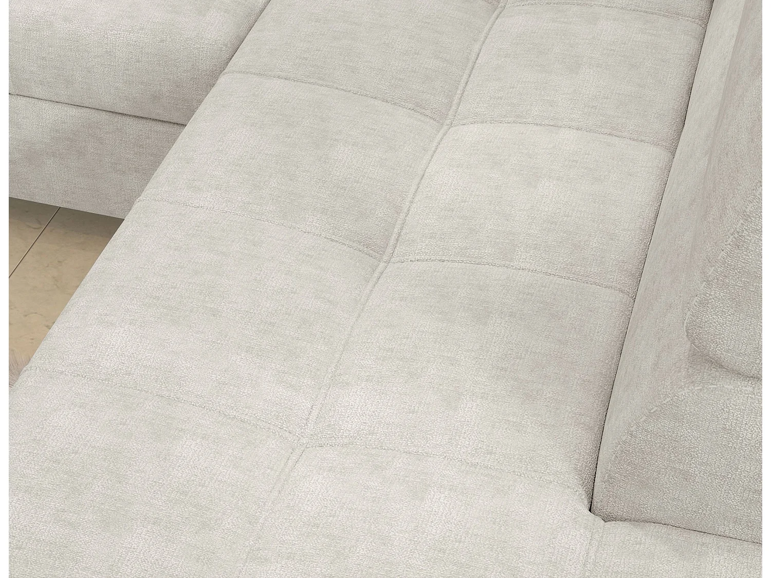 Sofá esquinero convertible de tela MARIDO - Almacenamiento y reposacabezas ajustables-Beige claro-Ángulo izquierdo