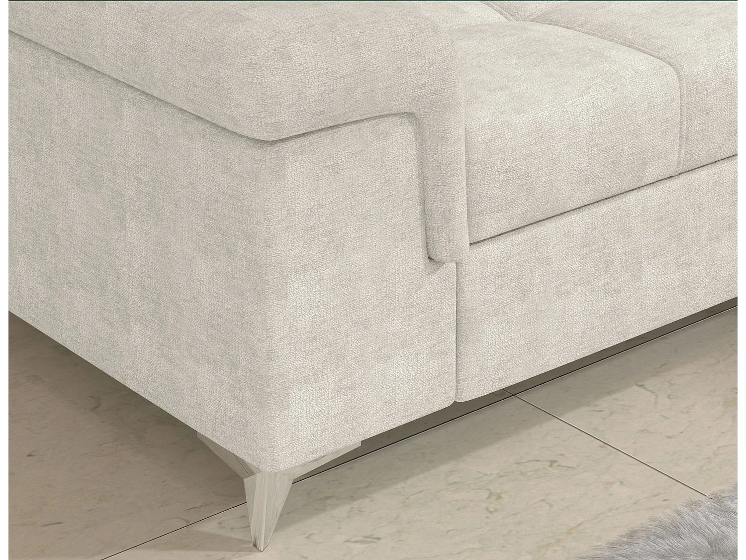 Sofá esquinero convertible de tela MARIDO - Almacenamiento y reposacabezas ajustables-Beige claro-Ángulo izquierdo