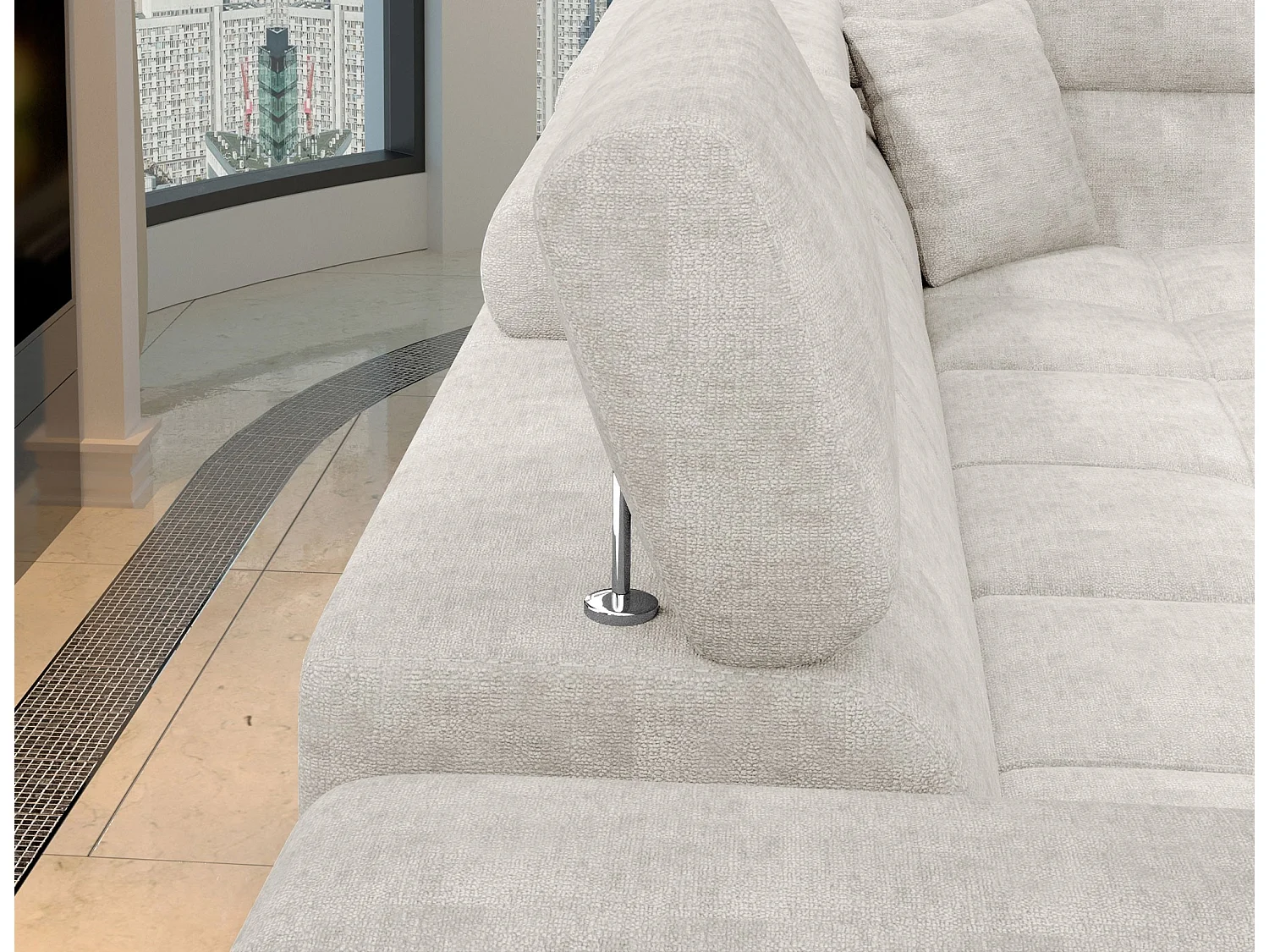 Sofá esquinero convertible de tela MARIDO - Almacenamiento y reposacabezas ajustables-Beige claro-Ángulo izquierdo