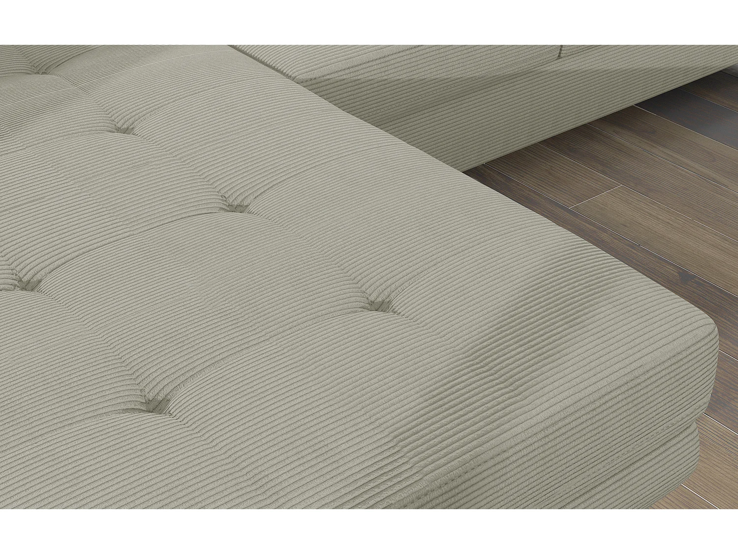 Sofá esquinero convertible KALIZO de tela con reposacabezas ajustables - Base y patas de acero cromado-Beige claro-Ángulo izquierdo