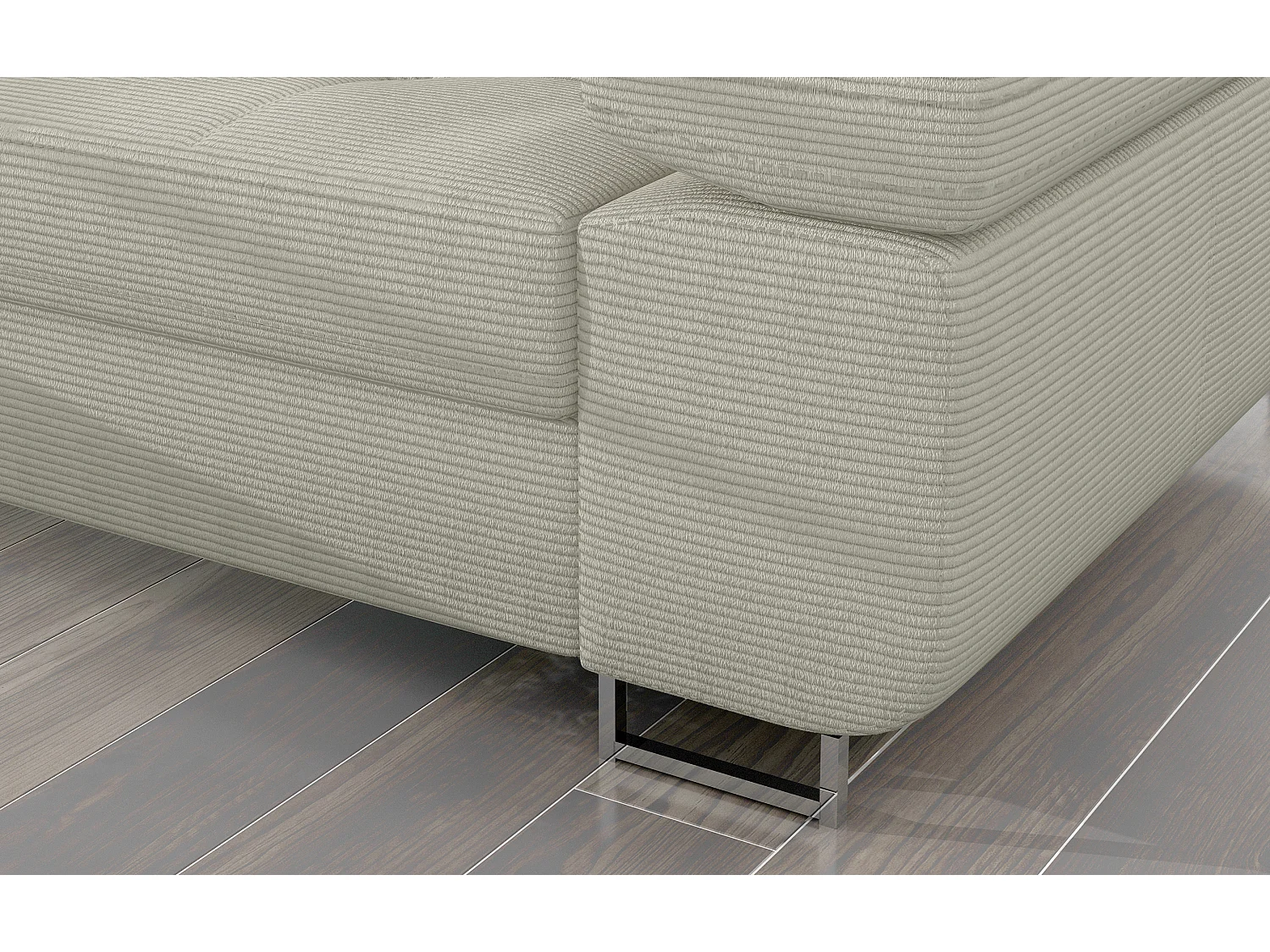 Sofá esquinero convertible KALIZO de tela con reposacabezas ajustables - Base y patas de acero cromado-Beige claro-Ángulo izquierdo