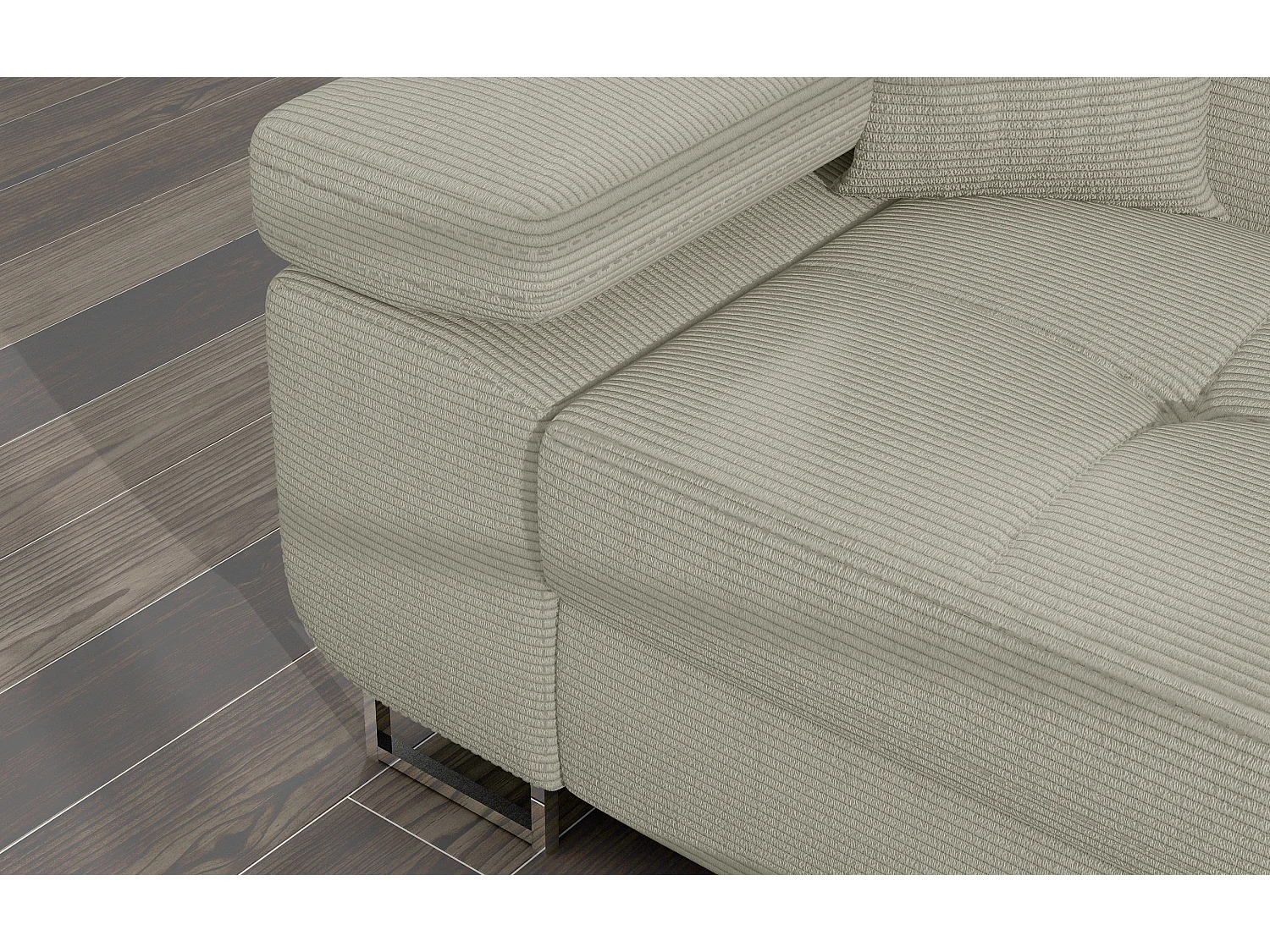 Sofá esquinero convertible KALIZO de tela con reposacabezas ajustables - Base y patas de acero cromado-Beige claro-Ángulo izquierdo