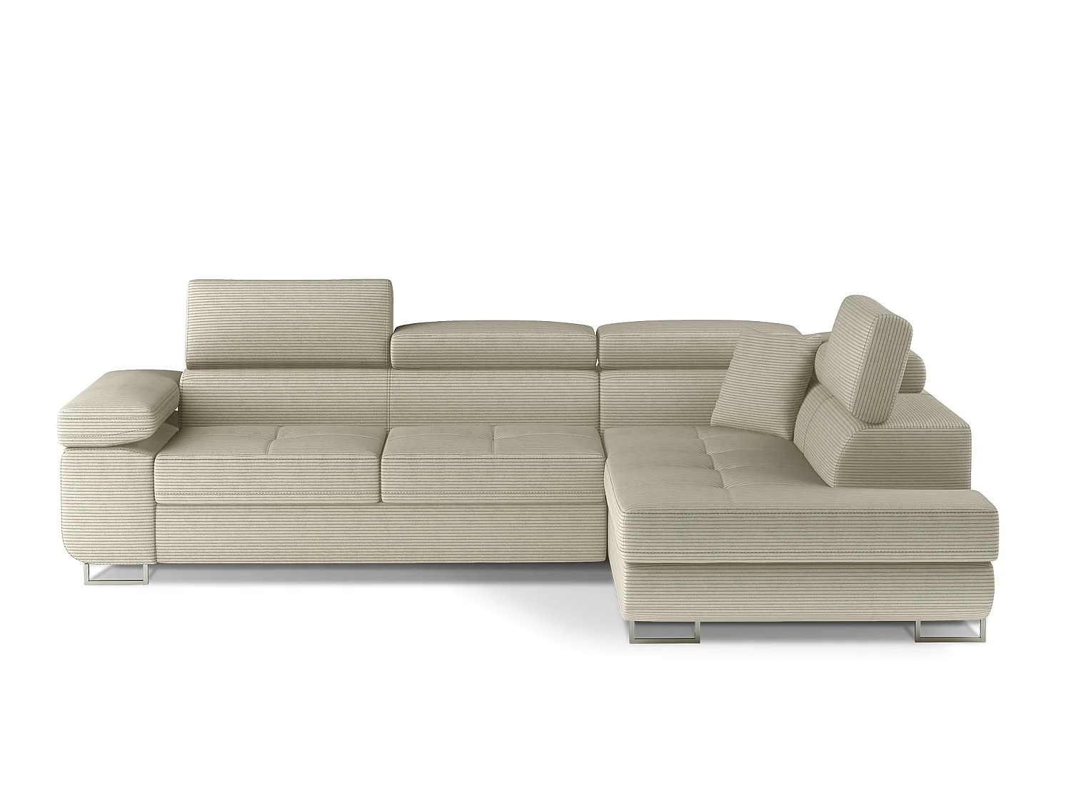 Canapé d’angle convertible MARKA en tissu avec coffre et têtières réglables – 272cm-Beige clair-angle droit
