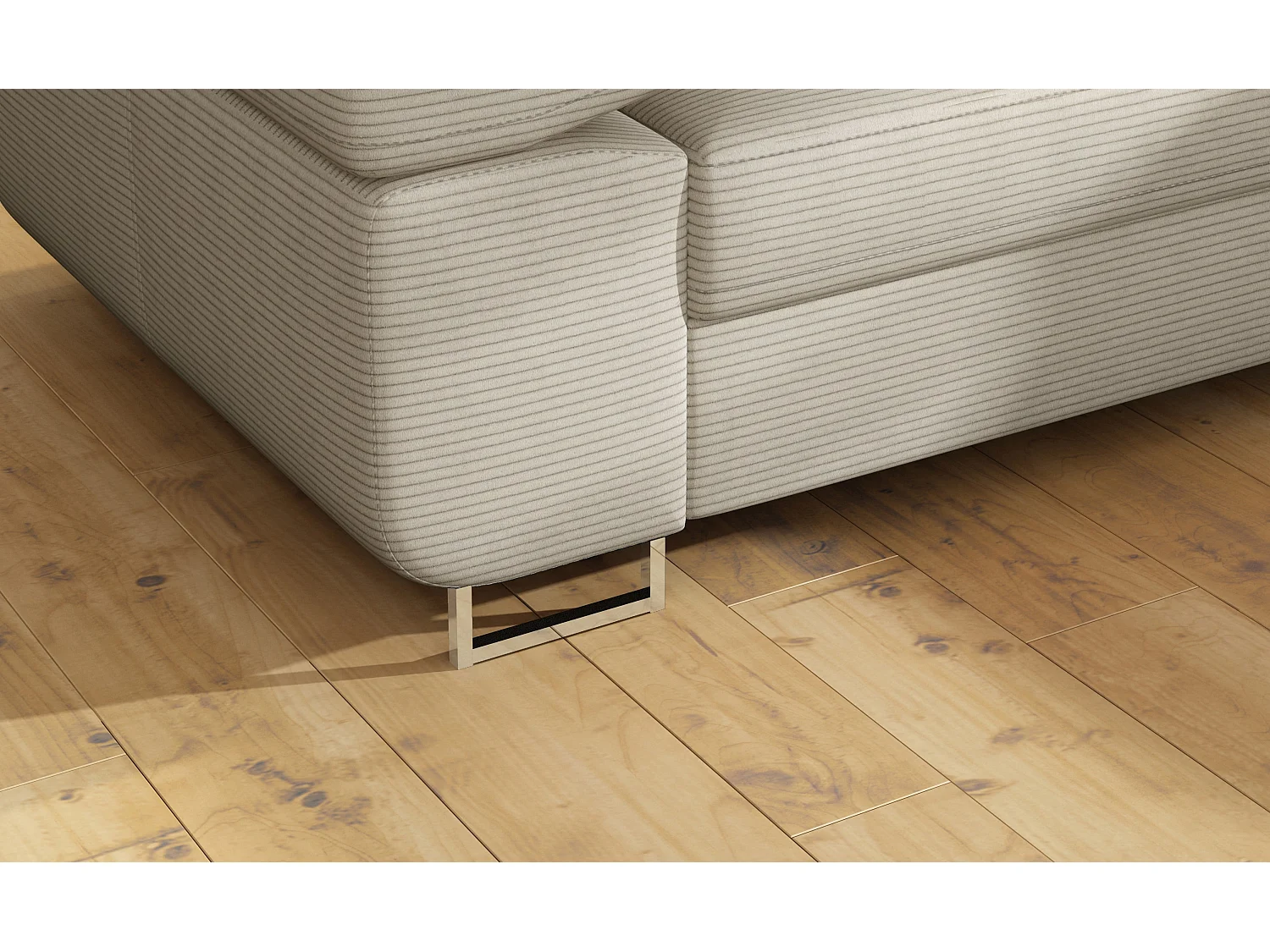 Canapé d’angle convertible MARKA en tissu avec coffre et têtières réglables – 272cm-Beige clair-angle droit