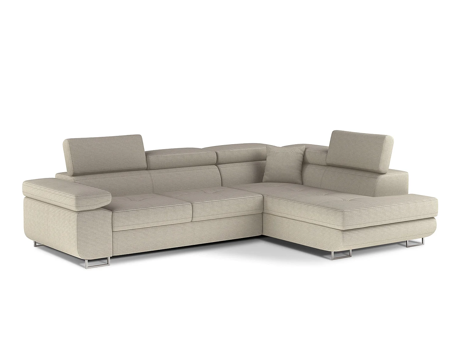 Canapé d’angle convertible MARKA en tissu avec coffre et têtières réglables – 272cm-Beige clair-angle droit