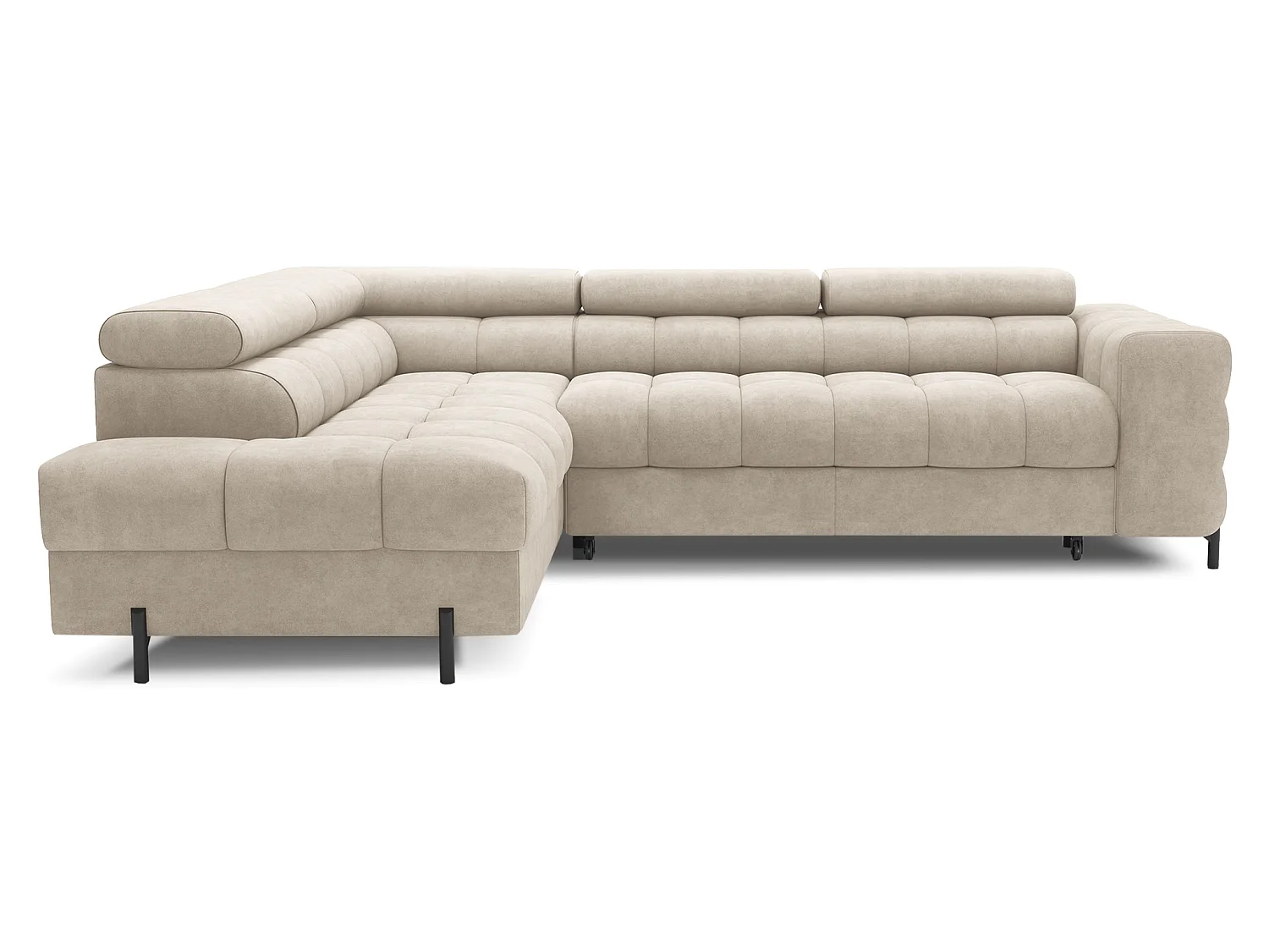 Canapé d’angle convertible LUCCINO en tissu avec coffre, têtières réglables et pieds en métal noir – 276cm-Beige-angle gauche