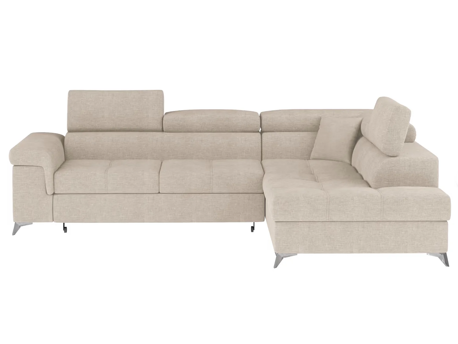 Canapé d’angle convertible MARIDO en velours avec coffre et têtières réglables – 275cm-Beige clair-angle droit