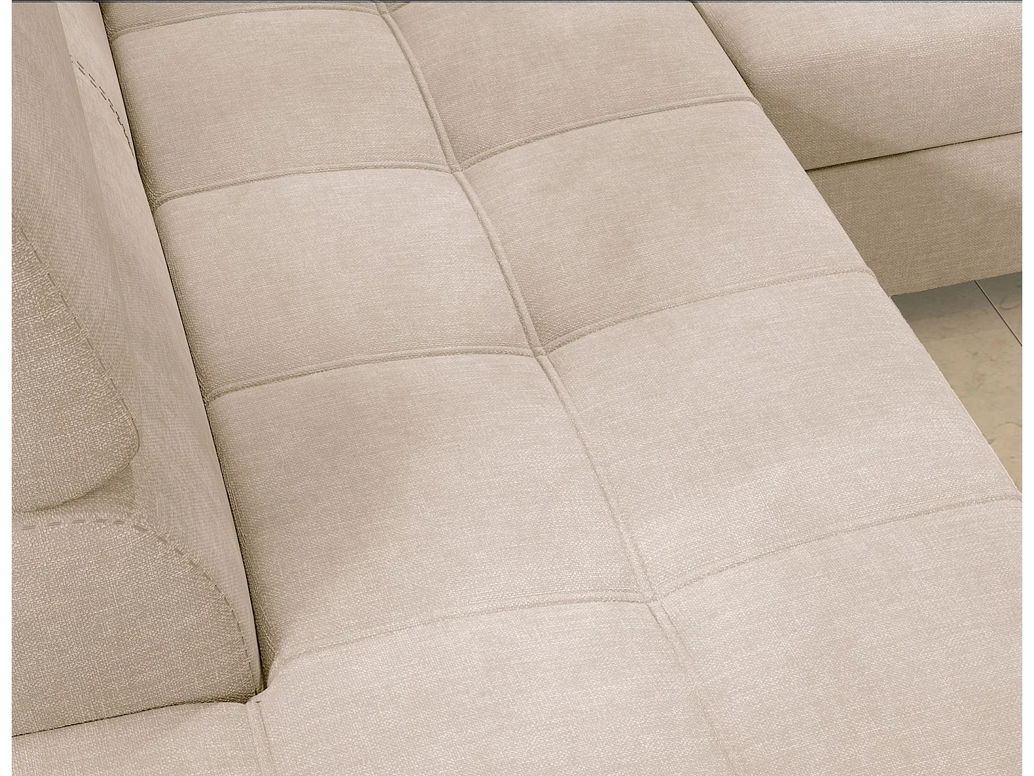 Canapé d’angle convertible MARIDO en velours avec coffre et têtières réglables – 275cm-Beige clair-angle droit