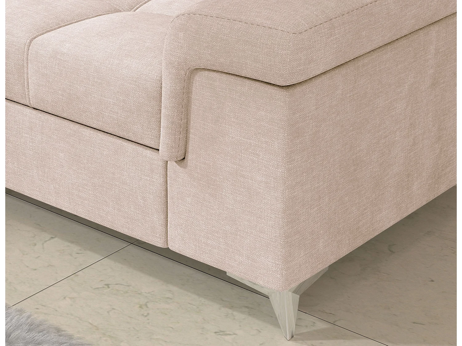 Canapé d’angle convertible MARIDO en velours avec coffre et têtières réglables – 275cm-Beige clair-angle droit